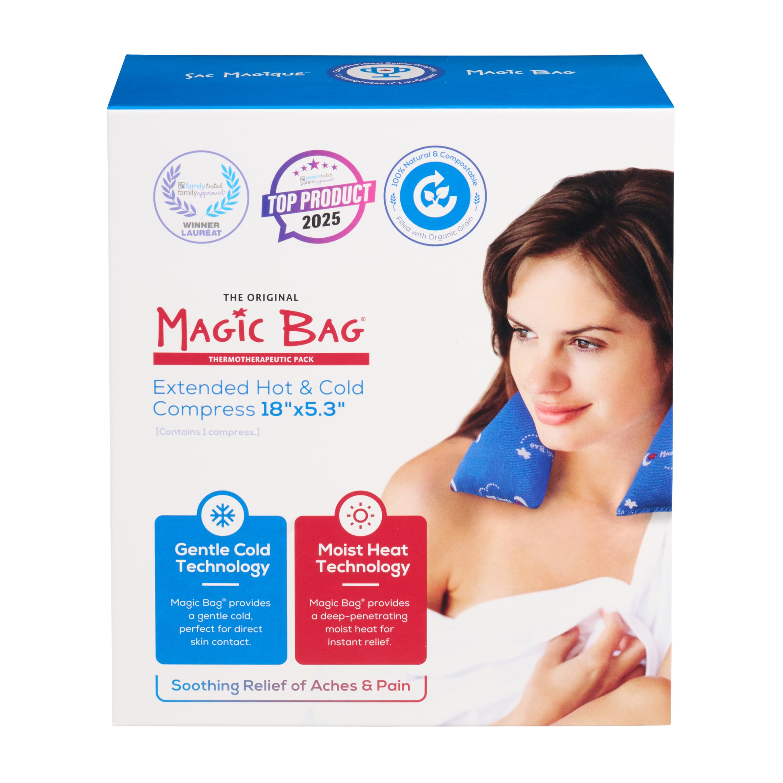 Oryginalny Magic Bag Extended Compress, terapia ciepła/zimna dla łagodzenia bólu brzucha, bezprzewodowy gorący zimny kompres, 50 x 14 cm (50 x 14 cm)