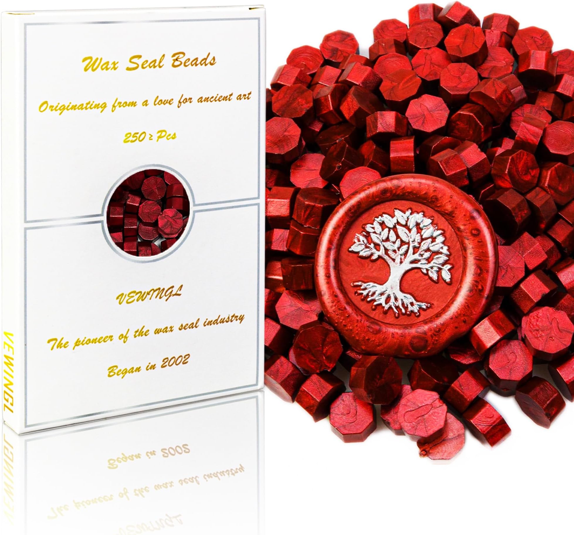 VEWINGL 250 Pcs Wax Seal Beads for Wax Seal Stamps, Cards, Wedding Invitations, Wine Packaging, Gift Wrap, Envelopes (250, Flame Red)