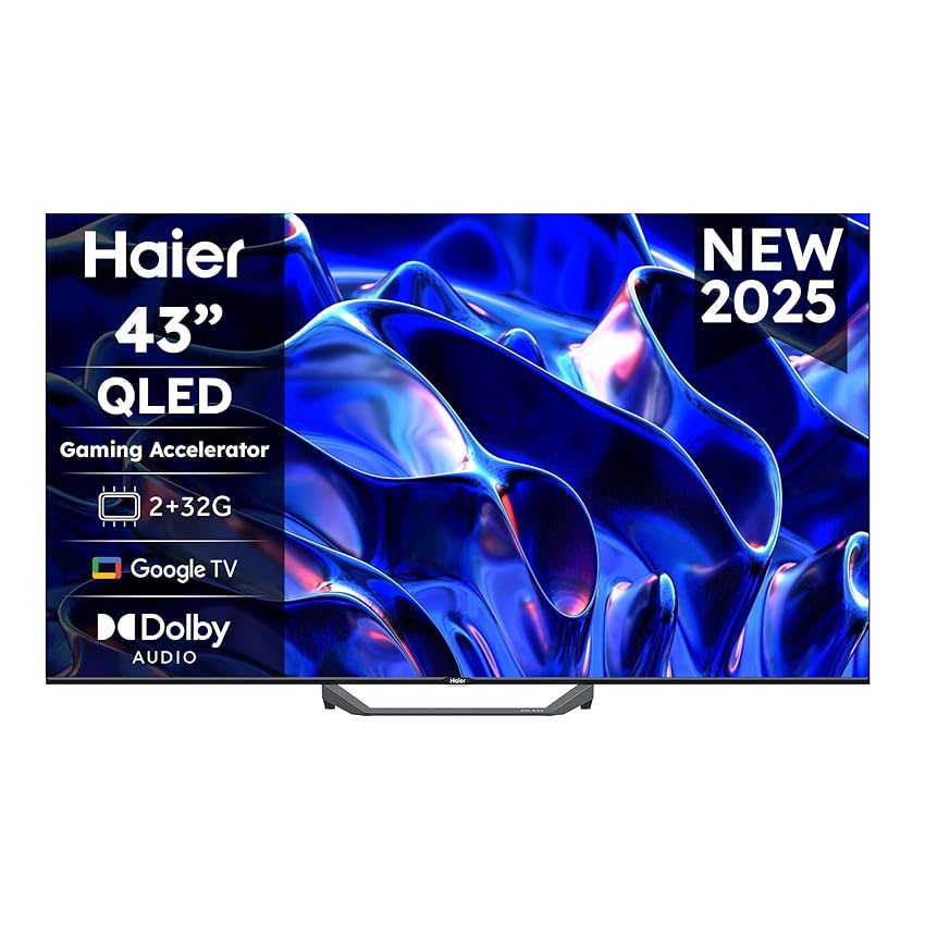 Haier QLED 4K UHD H43S81FUX 43'' Smart TV, Google TV, Dolby Audio, HDR 10, Telecomando Smart, Google Assistant, Bluetooth 5.1, Gaming 120Hz, USB 2.0, DBX TV, HDMI 2.1 x 4 [2025]