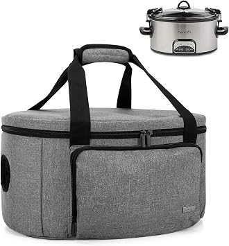 LUXJA Insulated Slow Cooker Bag with a Bottom Pad and Lid Fasten Straps, Carrier Case Fits for Most 6-8 Quart Oval Slow Cooker, Gray
