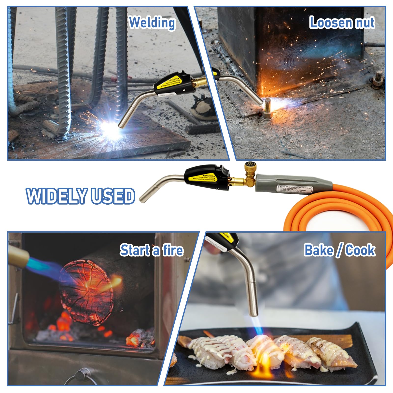 Antorcha de gas para MAPP, soplete de gas propano para soldadura con manguera de 1,5 m y válvula de llama ajustable, punta de latón, interfaz CGA600 para soldadura, encendido, barbacoa