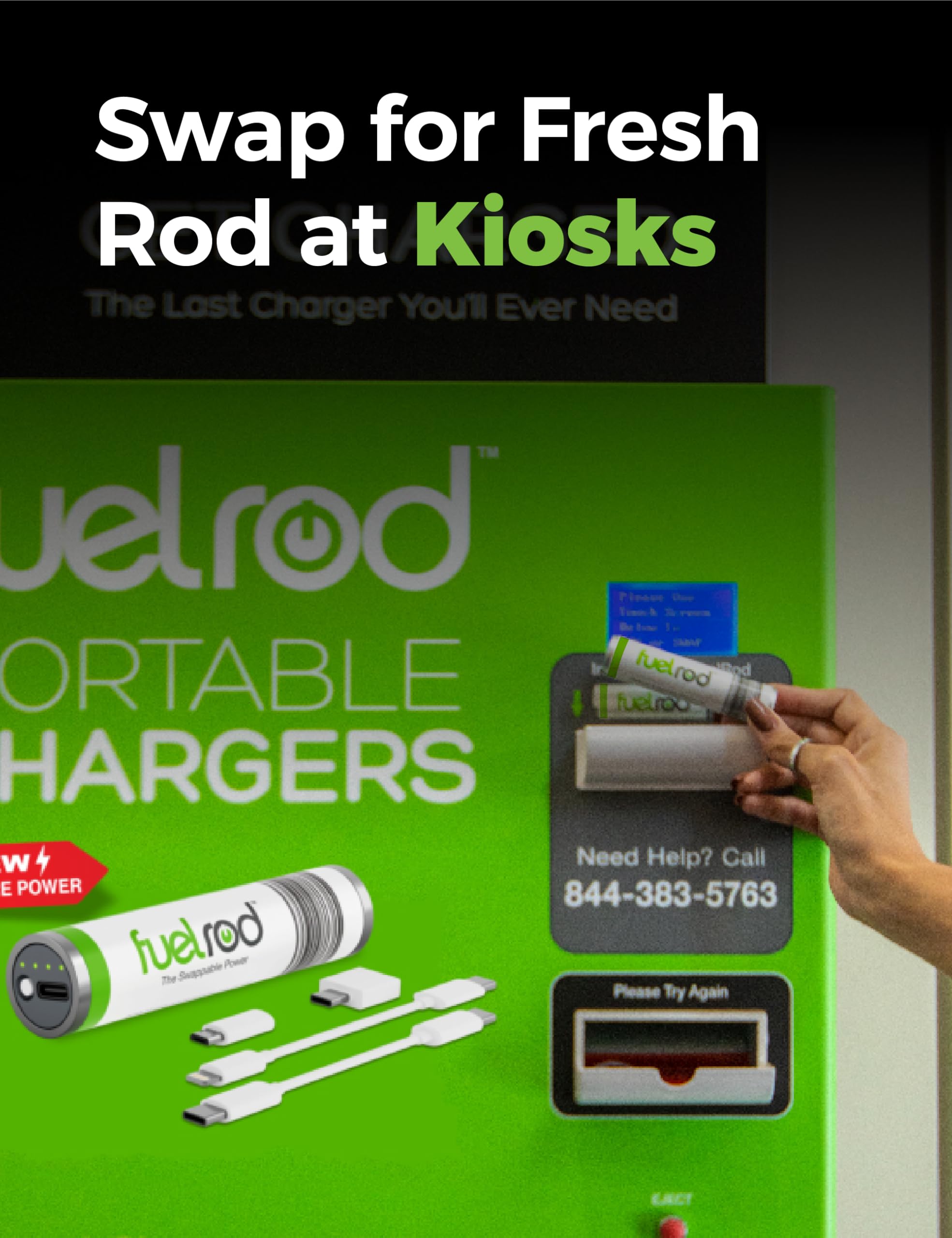 FuelRod Kit caricabatterie portatile USB-C, con un set extra di cavi e adattatori, compatibile con tutti i tablet, smartphone, power bank di backup ricaricabile, swap per asta carica al chiosco