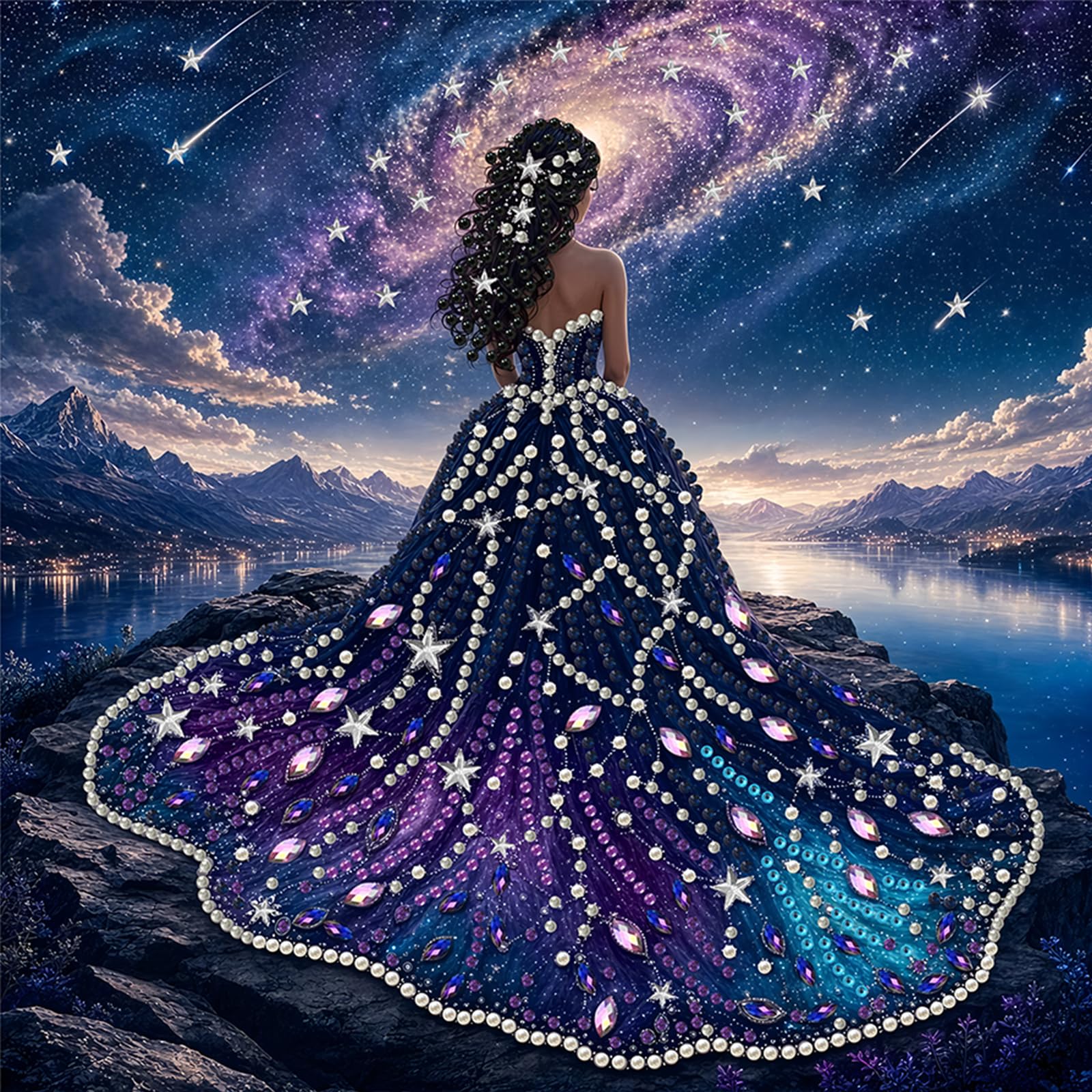 POETRYDRAW Galaxy Gem Evening Gown Lady Special Shaped DIY Partial Drill Diamond Art Painting Kit for Adults Beginners Home Decor Diamonds Paintings Gem Art 30x30cm (Galaxy Gem Evening Gown)