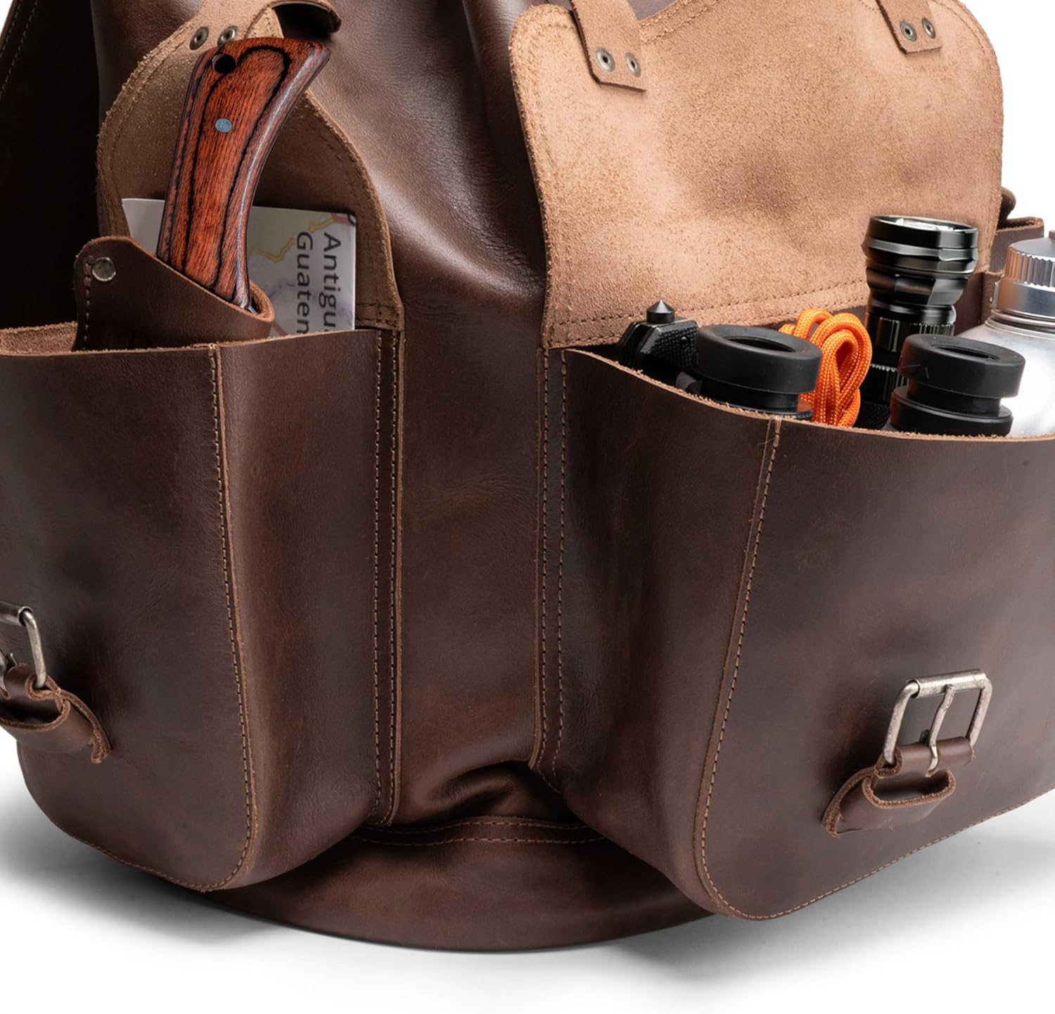 Littlefield & Co., Vintage Rucksack, Classic Backpack for Men and Women, Carry-On Travel Backpack, Full Grain Leather, Handmade, Bourbon Brown