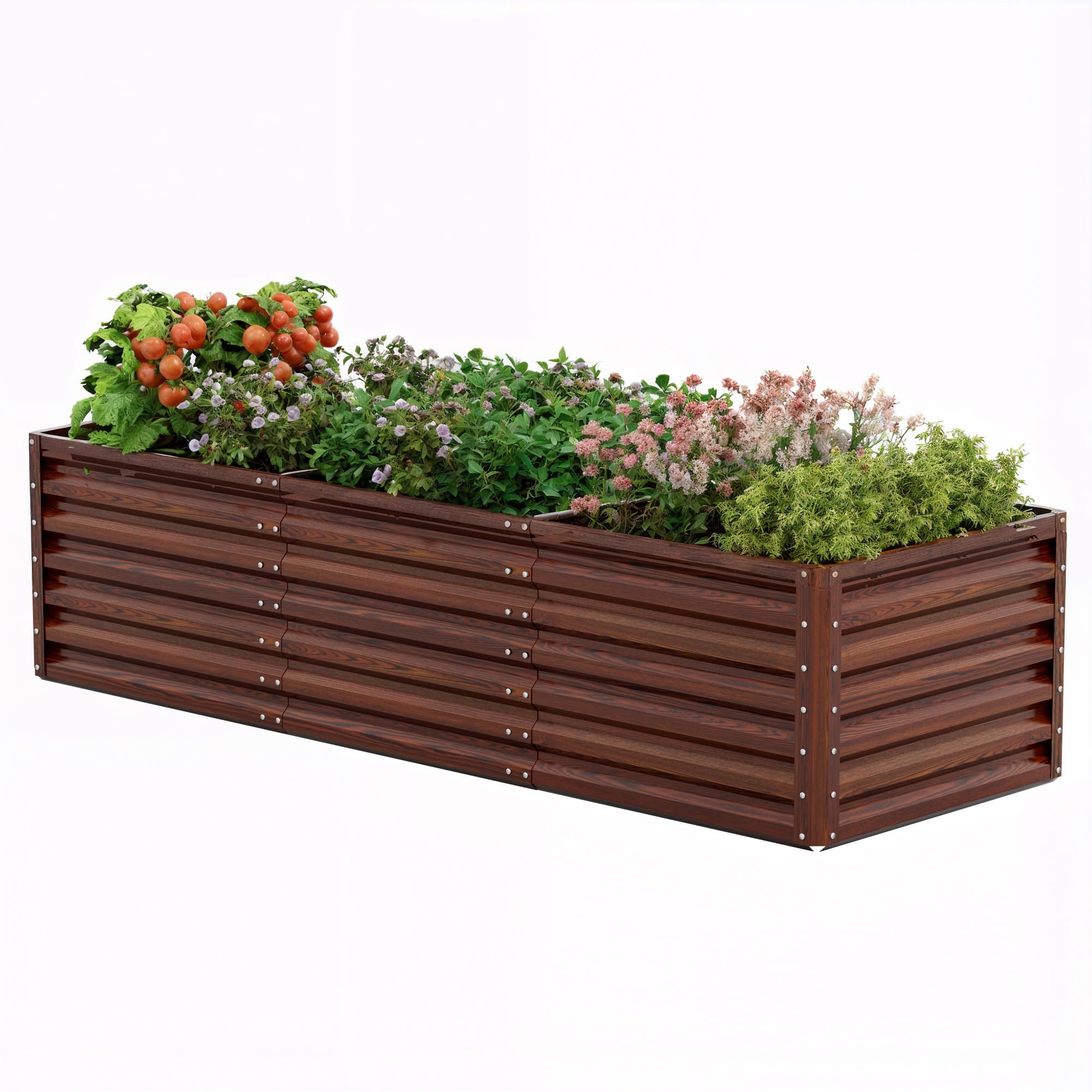 Amopatio Jardinière surélevée en Acier Galvanisé, Potager Extérieur/Balcon, Bac à Semis 1300L, 240 x 90 x 60 cm, Résistant aux Intempéries pour légumes, Fleurs, Acajou