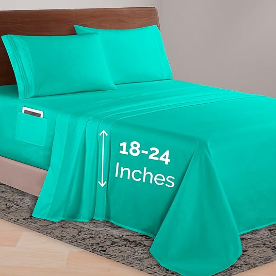 Elegant Comfort Luxurious 1500 Premium Hotel Quality Microfiber 4-Piece Sheet Set, 18-24 Inches Deep - Extra Deep Pocket Sheets - Ultra Soft 4PC Deep Pocket Sheets, Full, Paradise Teal