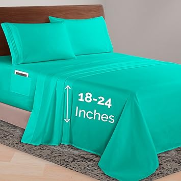 Elegant Comfort Luxurious 1500 Premium Hotel Quality Microfiber 4-Piece Sheet Set, 18-24 Inches Deep - Extra Deep Pocket Sheets - Ultra Soft 4PC Deep Pocket Sheets, Full, Paradise Teal