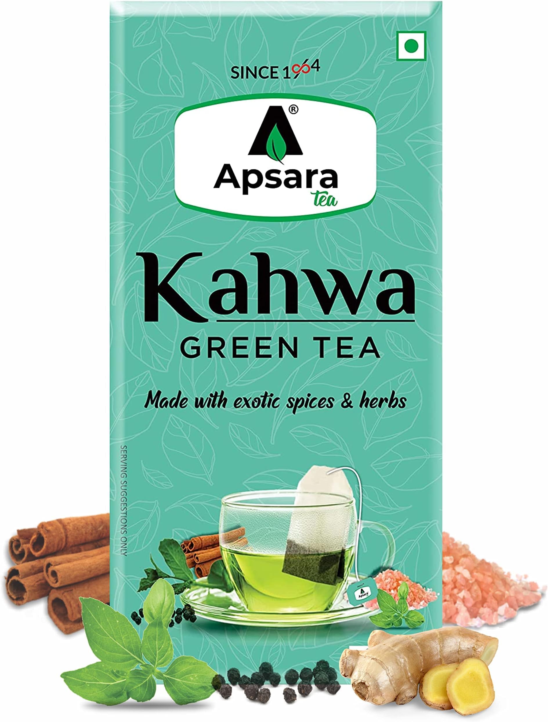 APSARA Detoxifying Kahwa Green Tea - 72 Tea Bags, Spiced Kashmiri Desi Kahwa Green Tea, Natural Body Cleanse & Immunity Booster, Blended with Rock Salt, Tulsi, Cardamom, Cinnamon, Black Pepper, Ashwagandha Tea