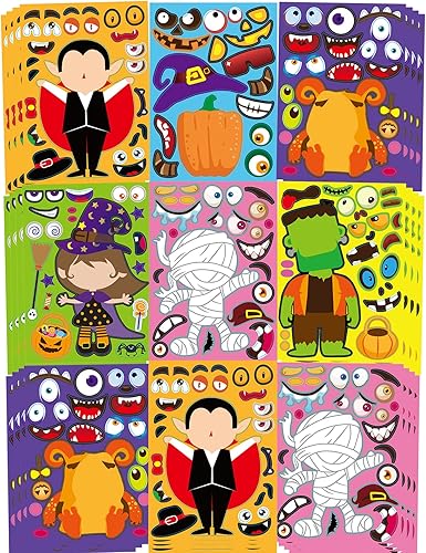 42 hojas de calcomanías de Halloween, adhesivos de juego para niños para crear sus propios diseños de Halloween, calcomanía de calabaza, momia,