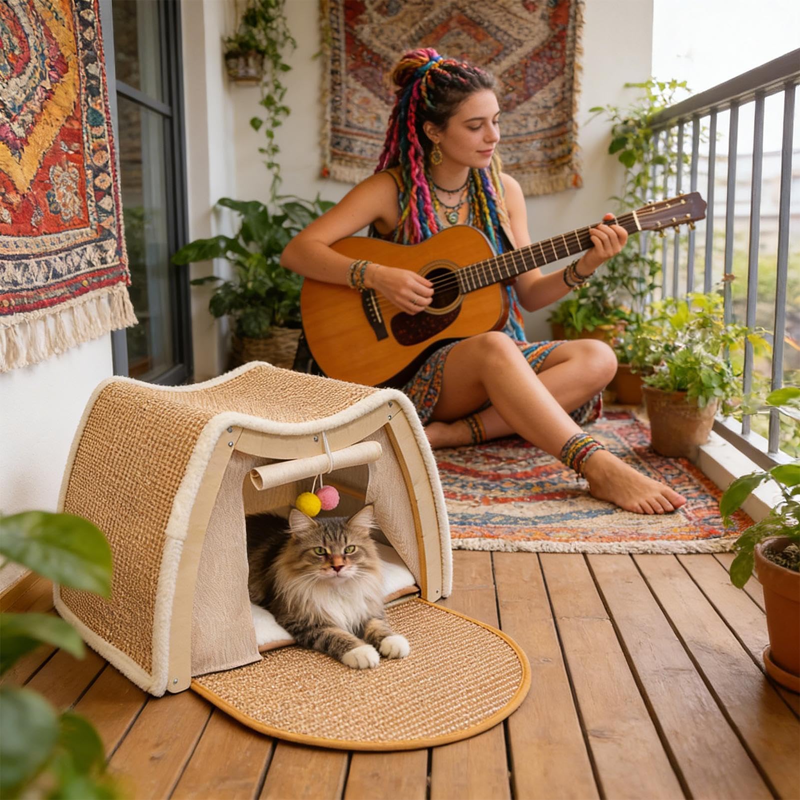 Casa para Gatos Rascador de Sisal para Descanso y Juego de | Grande Cama Cueva para Gatos Para Descanso Y Juego En Hogar Interior Salón Habitación Mascotas Suelo E Invierno