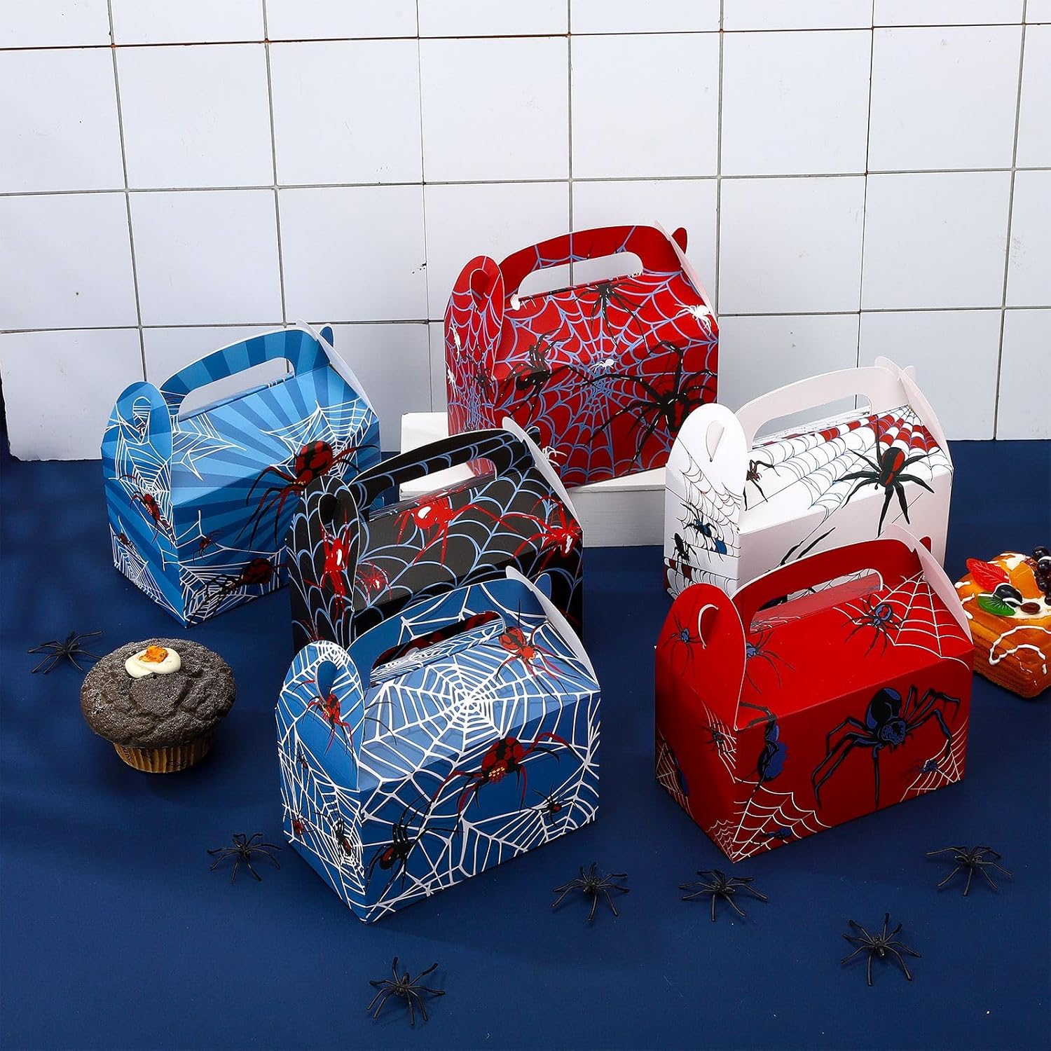Hokoad 24 Pcs Spider Party Favor Boxes With Handles - 6 Styles Halloween Treat Bags for Kids, Spooky Birthday Goodie Candy Boxes, Gable Gift Box Decorations Supplies (24) - Image 5