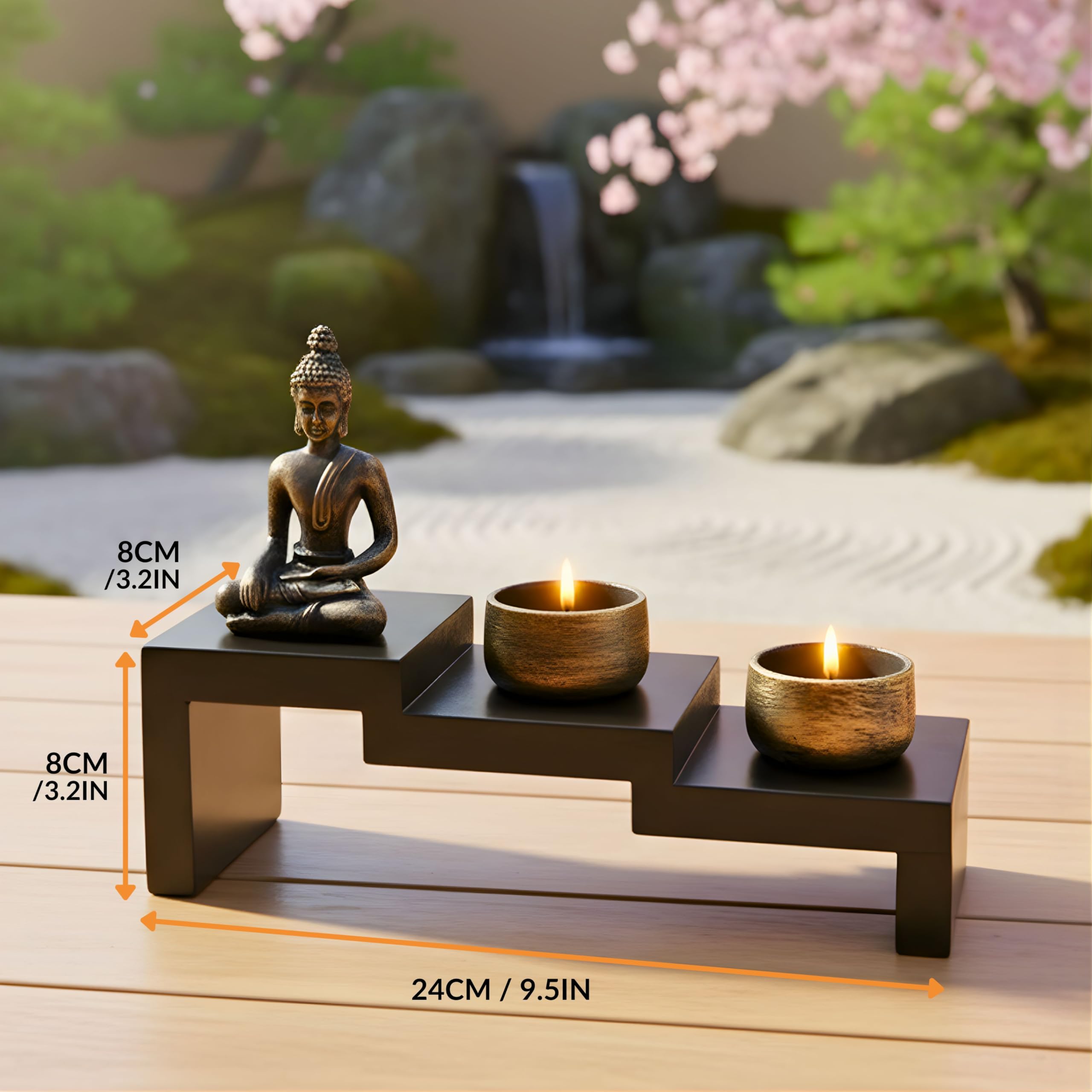 Świecznik Zen z Figurką Buddy i Podgrzewaczami - Zestaw Medytacyjny do Dekoracji Feng Shui na Biurko