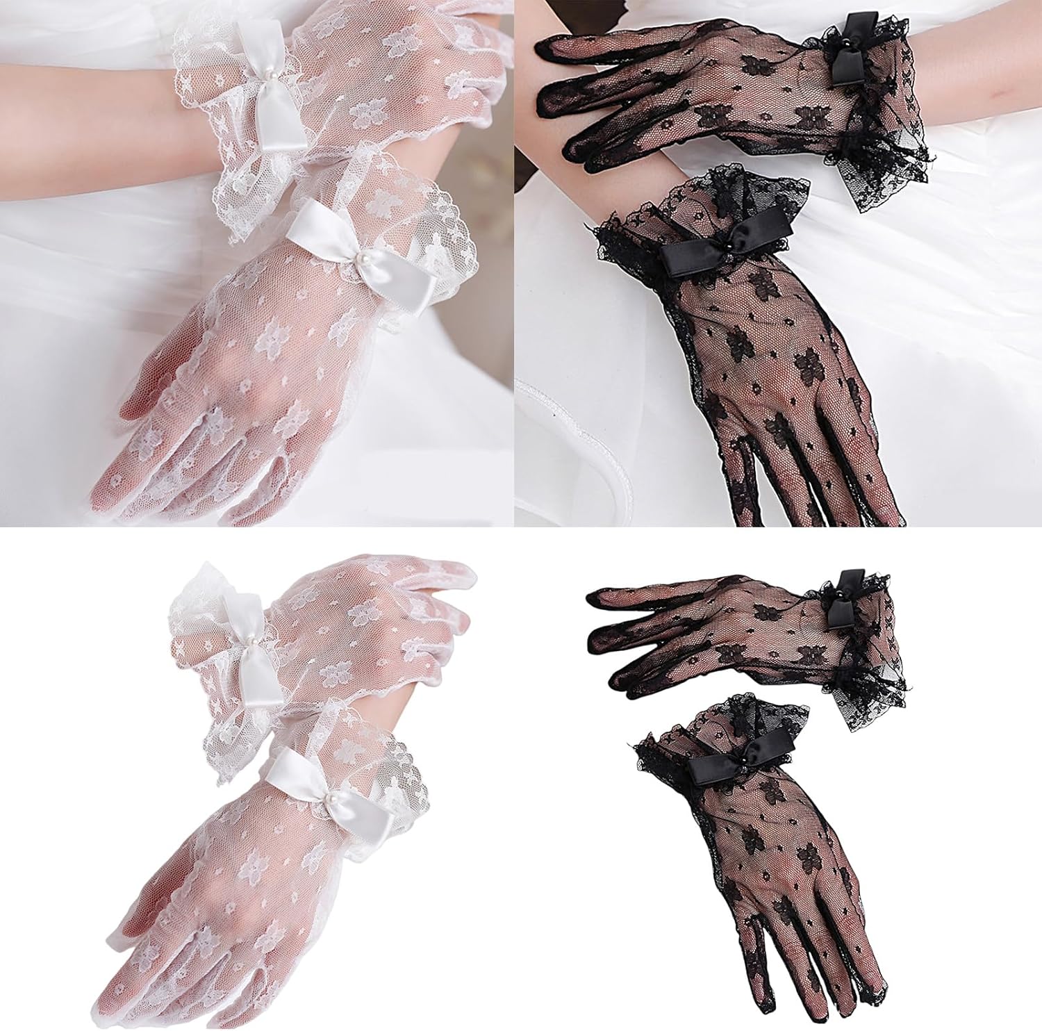 2lots Butterfly Decoration Gloves Delicate Lace Bridal Dance Mittens for Weddings and Evening Parties Bowknot Lace