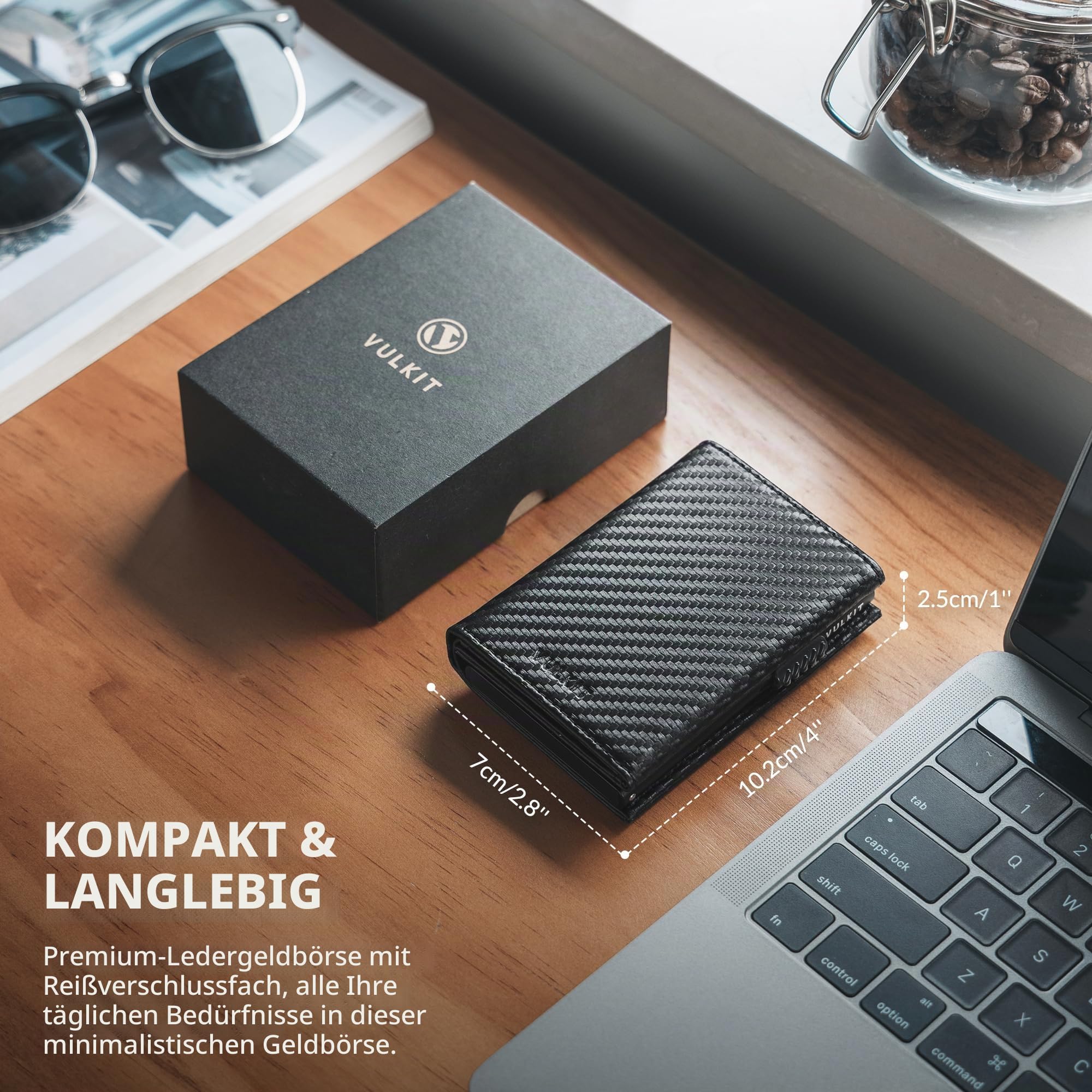 VULKIT Kreditkartenetui RFID-blockierende Pop-Up-Kartentasche aus Echtem Leder mit Geldscheinfach, Ausweisfenster, Münzfach und Magnetverschluss