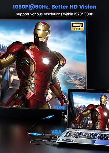 Miniatura 5 de FOINNEX Convertidor adaptador VGA a HDMI con audio, (salida de fuente de PC VGA a TVmonitor con conector HDMI), VGA macho activo en HDMI hembra