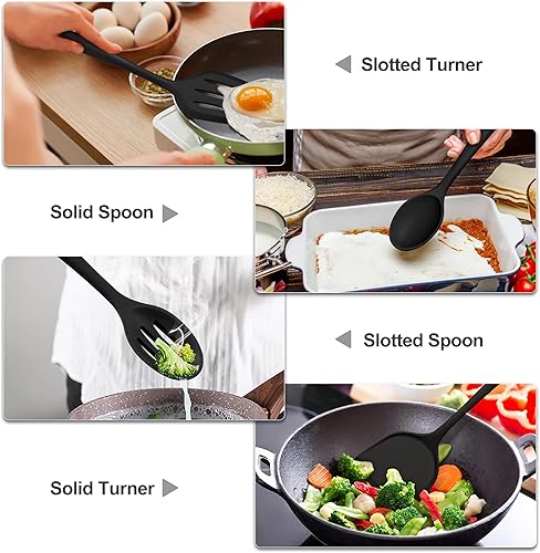 Miniatura 5 de TeamFar Utensilios de cocina de silicona, juego de 4 utensilios de cocina con espátulas y cucharas de silicona, resistentes al calor, cucharas de