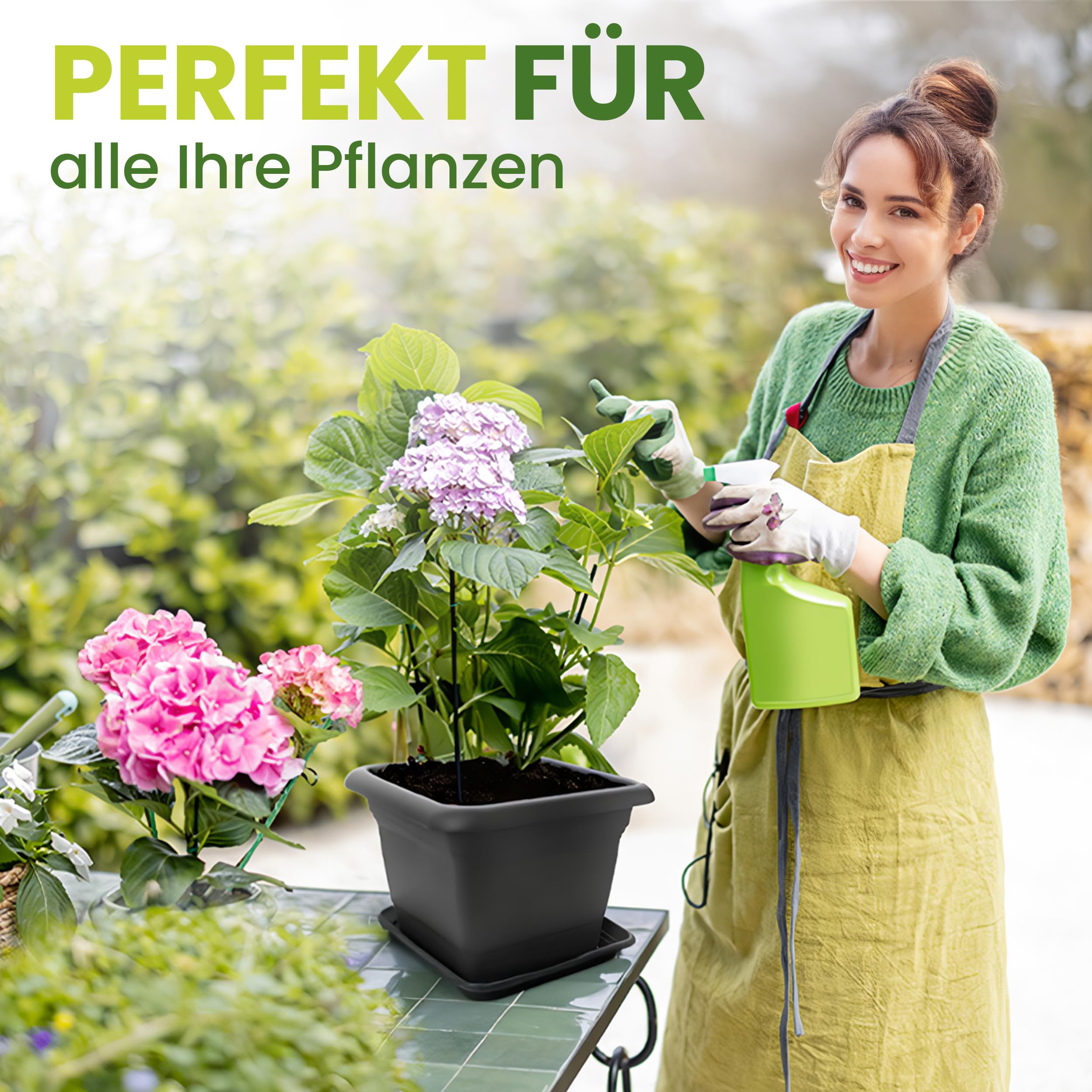 greemotion Plantenpot Pia Terracotta, bloempot 23 x 23 cm, 7 liter, vierkant, plantenpot, uv-bestendig kunststof, vorstbestendig, plantenbak met bodemgaten, plantenaccessoires