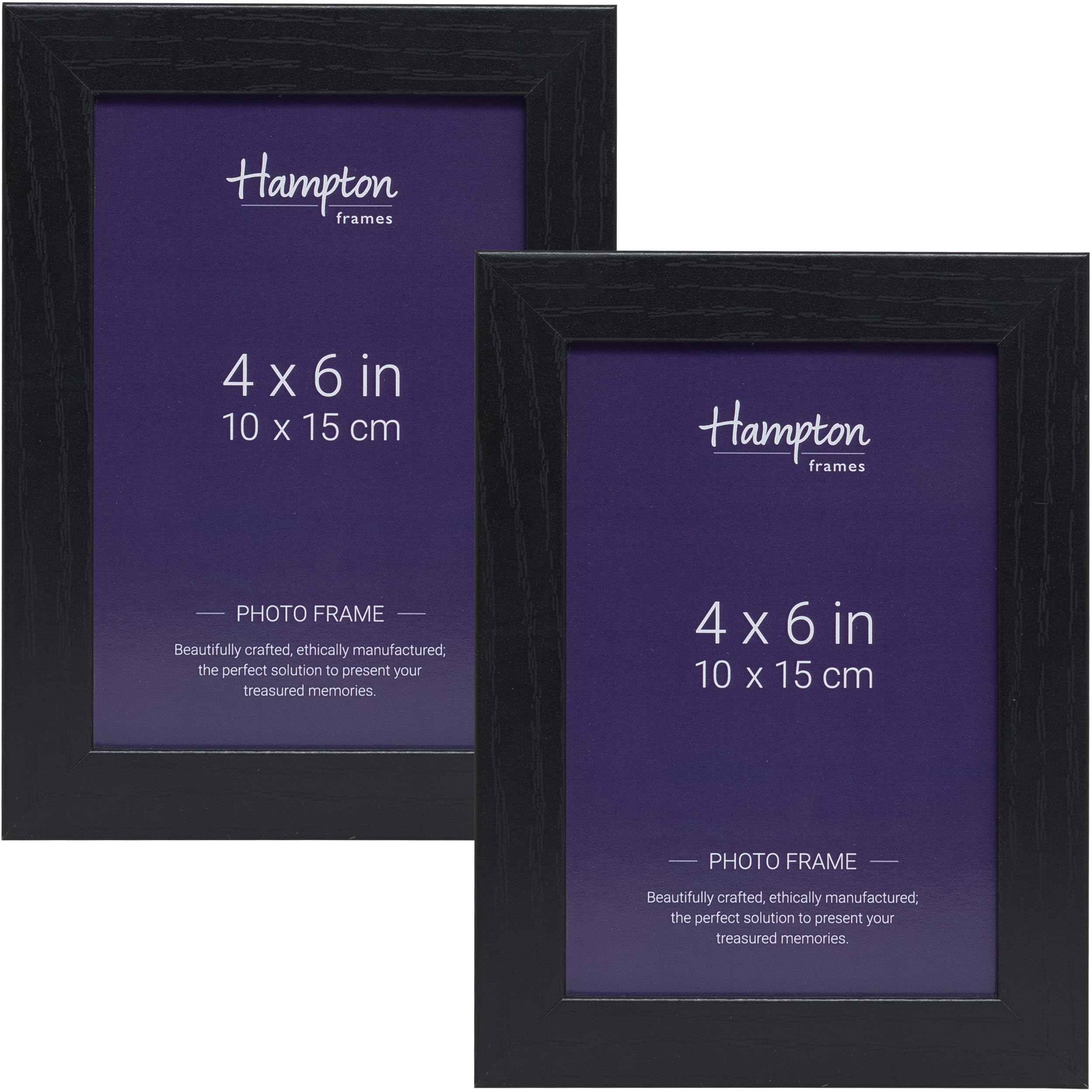 Hampton Frames Black Oxford 4X6 (10X15cm) Pack Of 2 Picture Frame Acrylic (Non-Glass) Oxf46ngx-2Pk