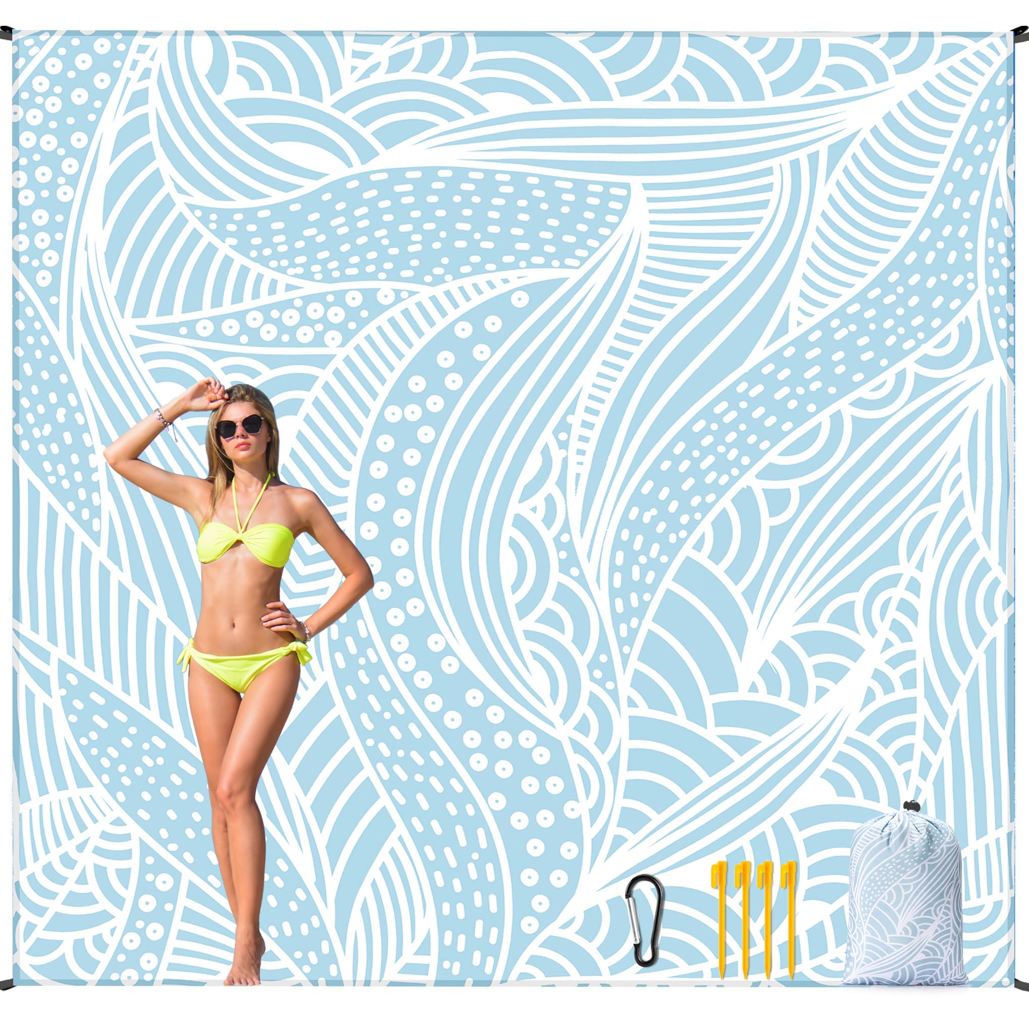 HIHOHO Beach Blanket Waterproof Sandproof Beach Mat for 1-8 Adults Quick Drying Durable Outdoor Picnic Mat for Beach Festival Travel Camping Hiking (