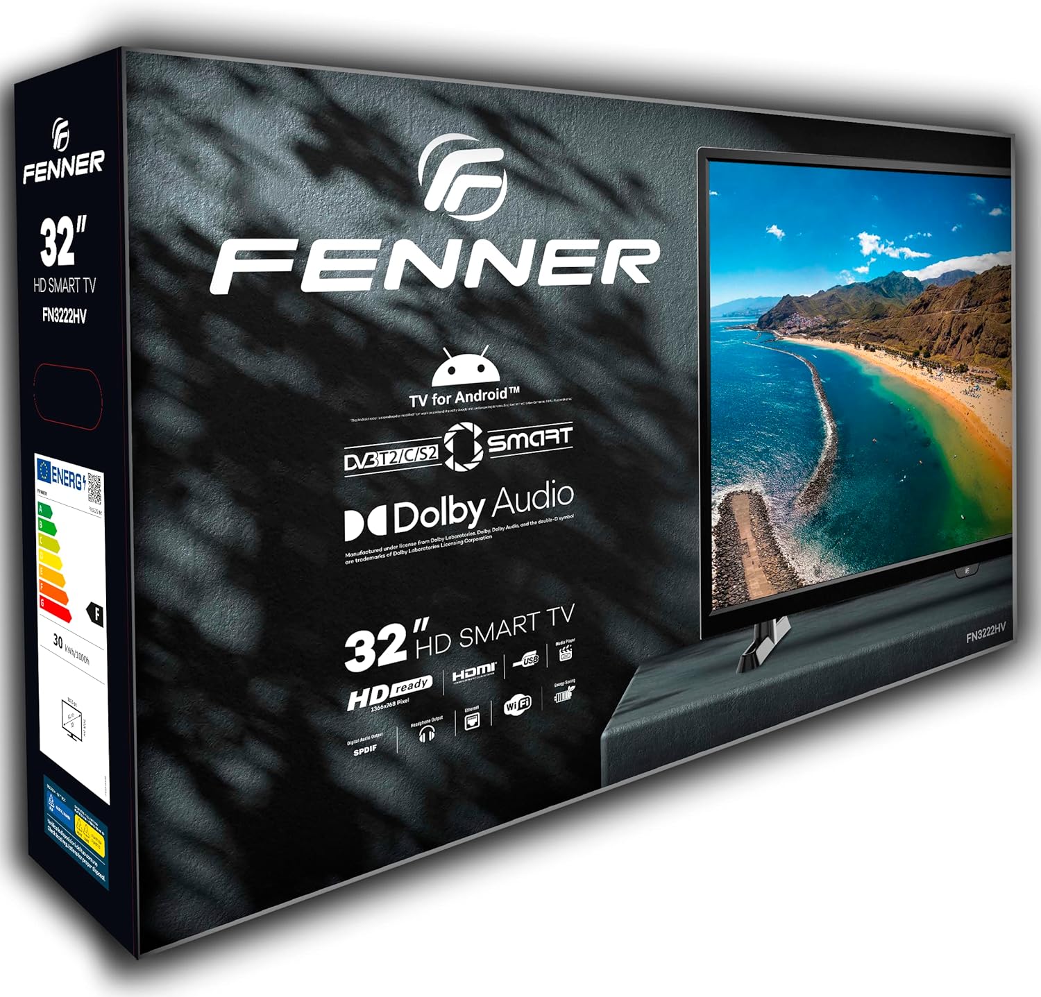 Fenner 32 HD Android SMART TV, Quad-Core, DVB-T2, Wi-Fi, Dolby Audio, App Store, Miracast, Sistema Operativo Android 11, uscita Ethernet, HEVC Main 10 Bit H265 FN3222HV Fenner 32 HD Android SMART TV, Quad-Core, DVB-T2, Wi-Fi, Dolby Audio, App Store, Miracast, Sistema Operativo Android 11, uscita Ethernet, HEVC Main 10 Bit H265 FN3222HV