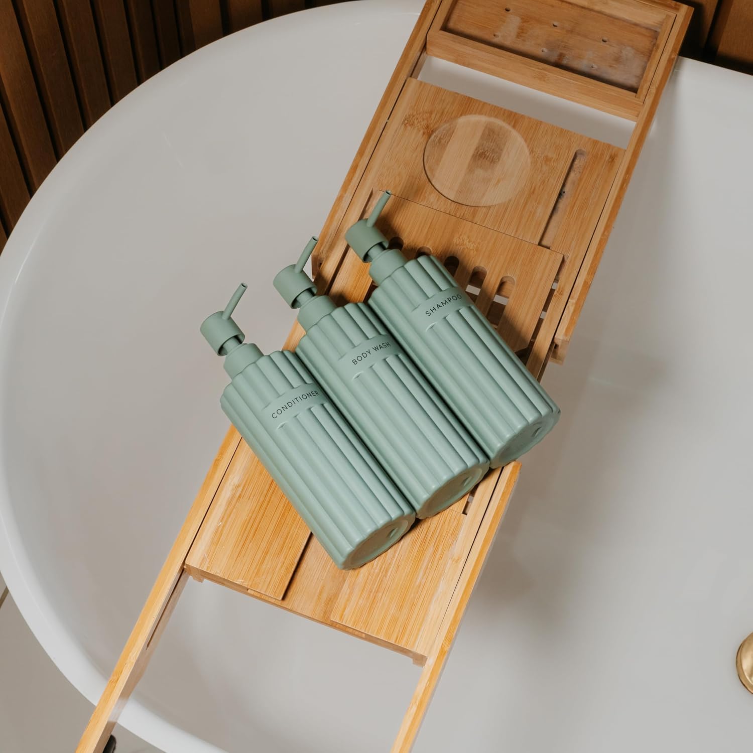 Stylish Shampoo and Conditioner Dispenser Set of 3 - Modern 19oz Shower Soap Bottles with Pump and Labels - Easy to Refill Body Wash Dispensers for an Instant Bathroom Decor Upgrade - Image 6