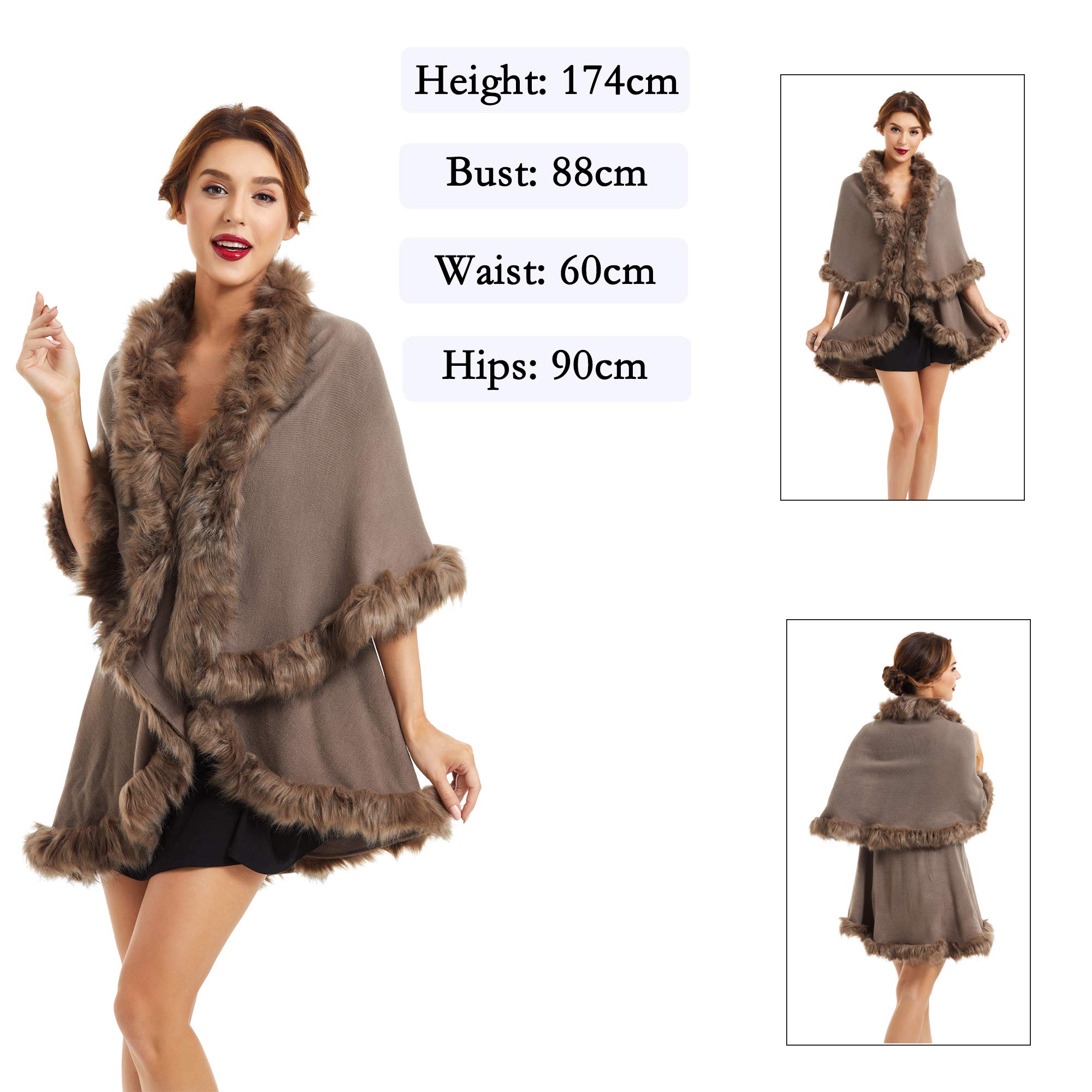 ZLYC Damen Open Front Faux Fur Poncho Cape Cardigan Sweater Strickjacke (1er Pack)