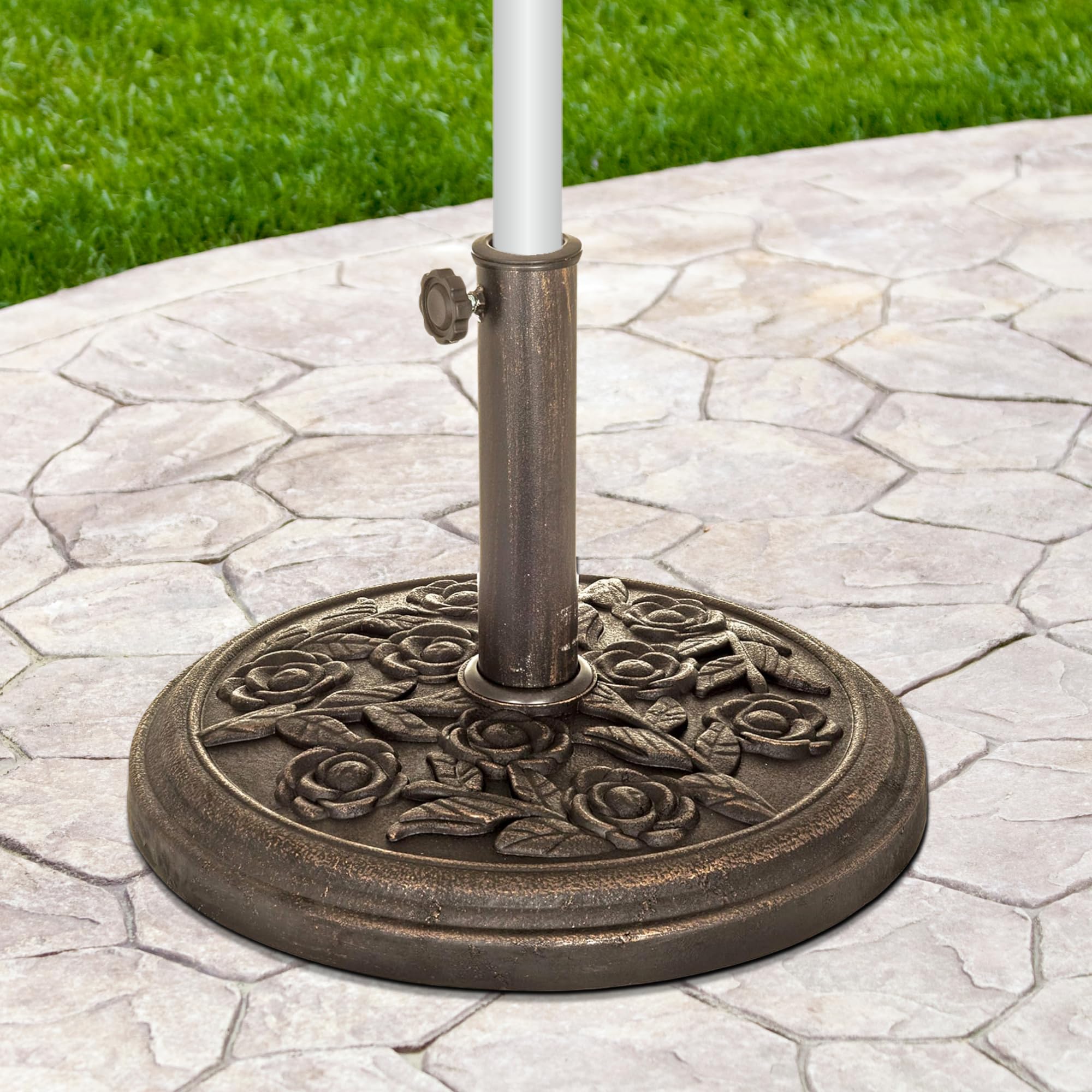 Garden Mile Rattan Effect Garden Parasol Umbrella Base - Heavy Duty Weatherproof Black Resin Umbrella Stand for Patio, Garden, Outdoor,Outdoor Furniture Umbrella, Canopy, Gazebo