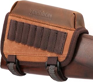 Tourbon Hunting Gun Buttstock Cheek Rest Pad Rifle Ammo Holder - Canvas and Leather (Brown for Right Hand People)