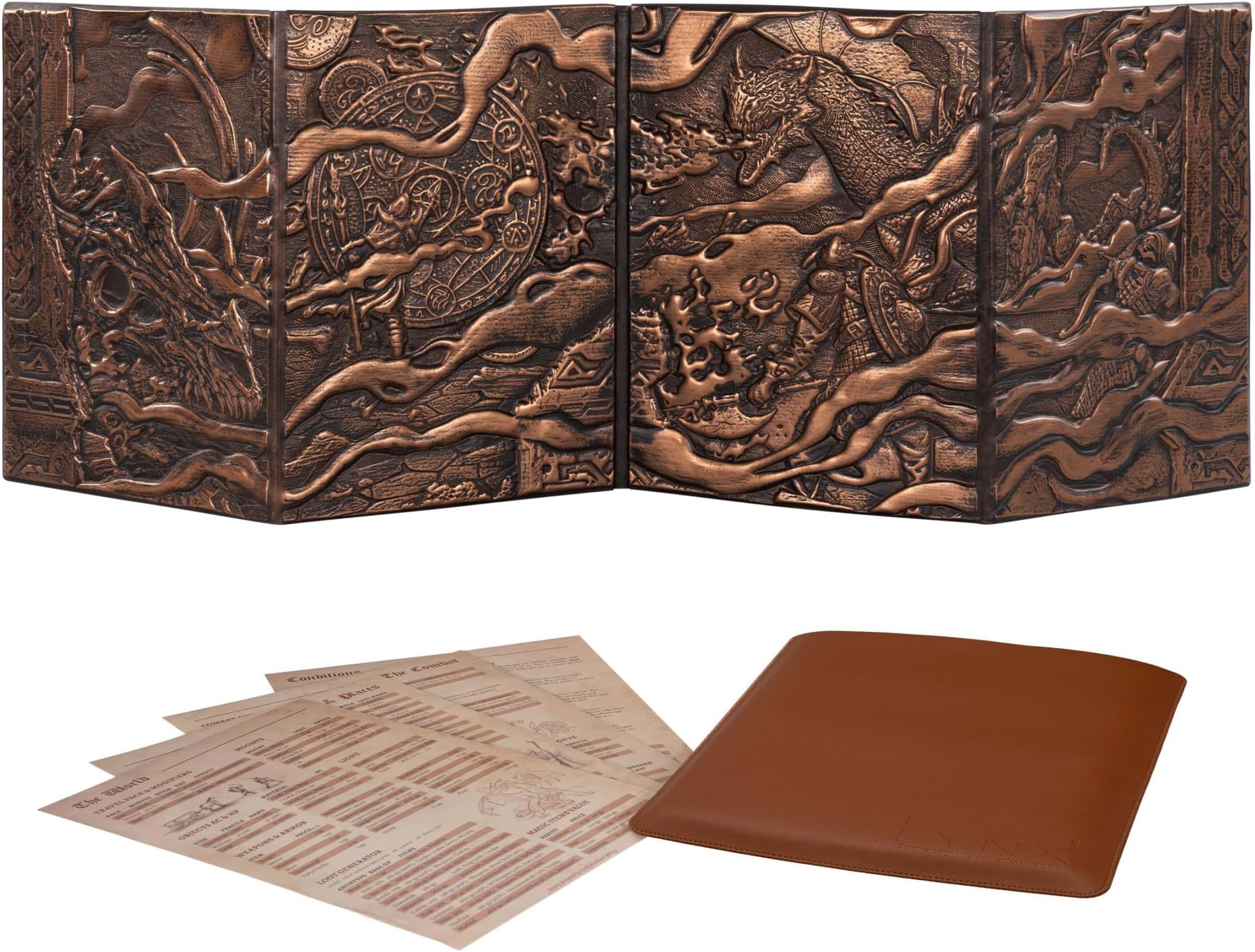 DND DM Screen 5e - D&D Dungeon Master Screen with 3D Faux Leather with Customizable Inserts - Dungeons and Dragons GM / Gamemaster Accessories Gifts for Men or Women, Hide Dice Rolls, Maps, Books