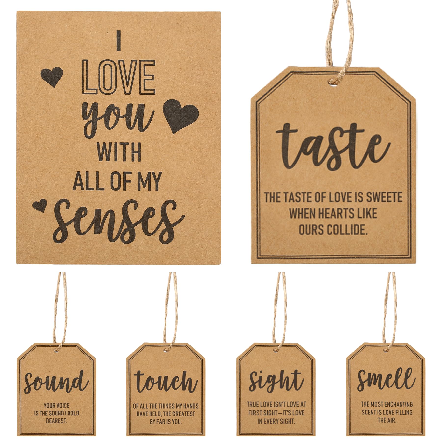 SANDOO 5 Senses Tags with 1pcs I Love You with All My Senses Tag - Love Cards for Boyfriend,Girlfriend,Husband,Wife,Five Senses Cards for Anniversary,