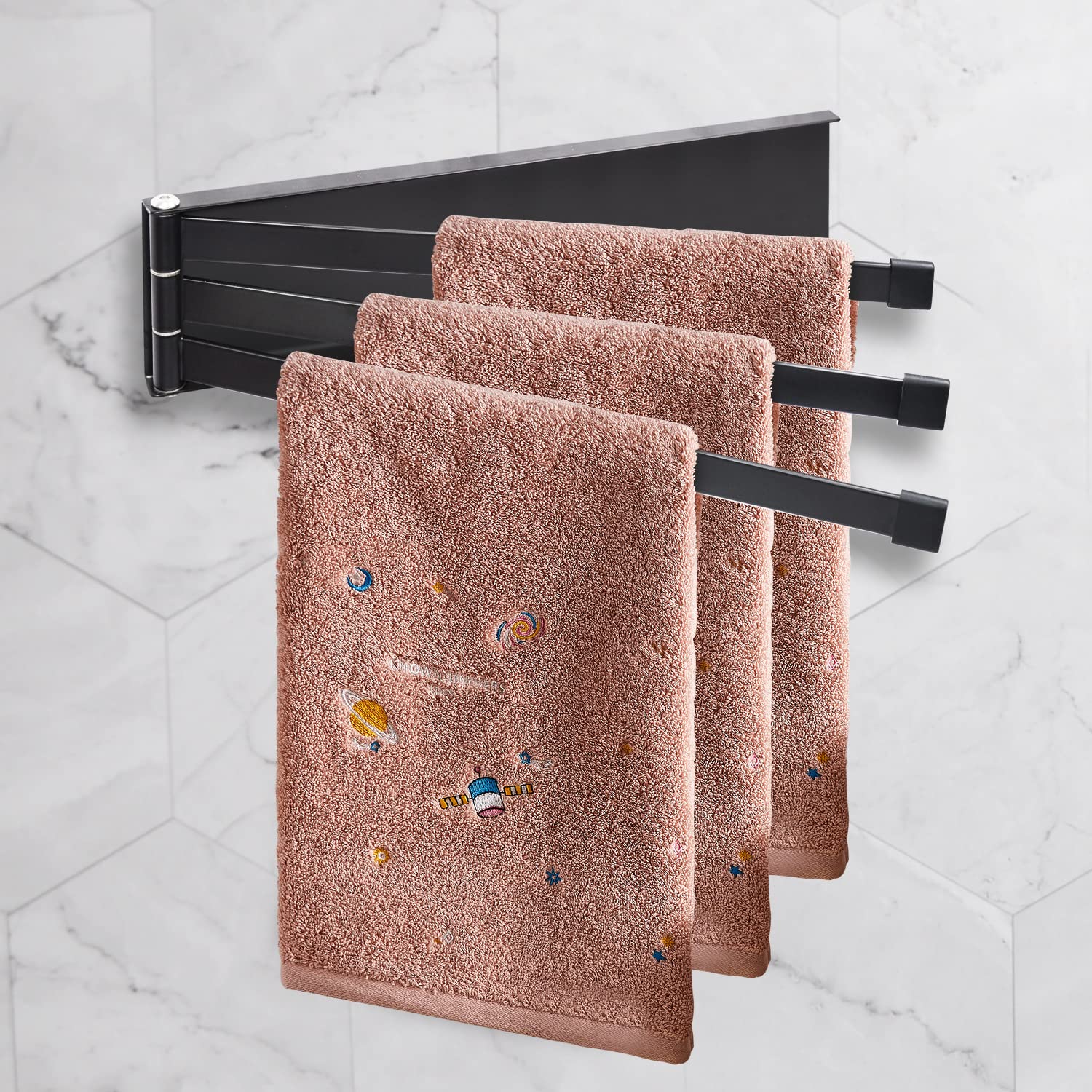 Porte-serviettes mural rotatif 3 bras en acier inoxydable sans perçage