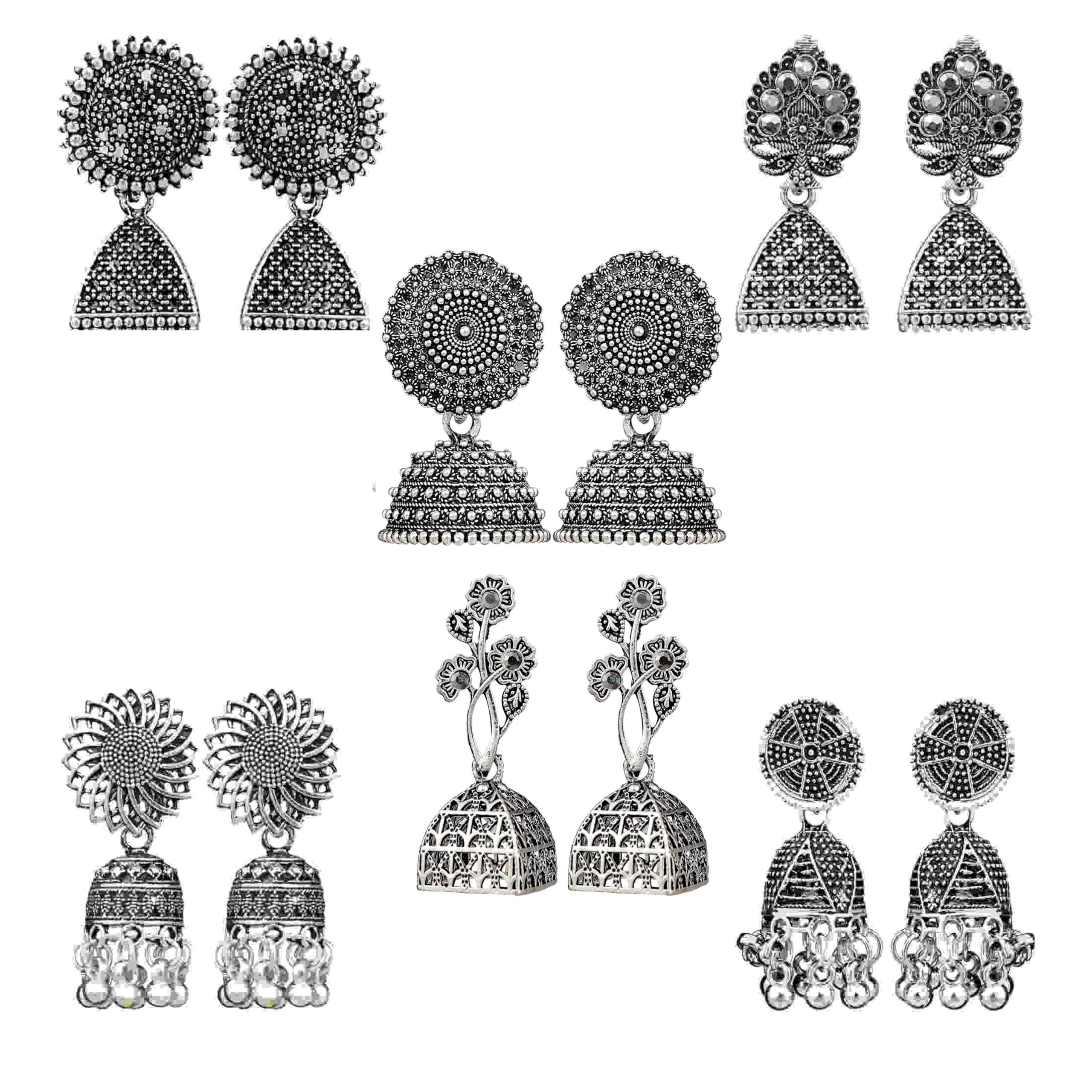 Fashion Frill Silver Oxidised Traditional Jhumki Jewellery For Women And Girls Pair of 6 (B0DFWGTZKT) Amazon Price History, Amazon Price Tracker