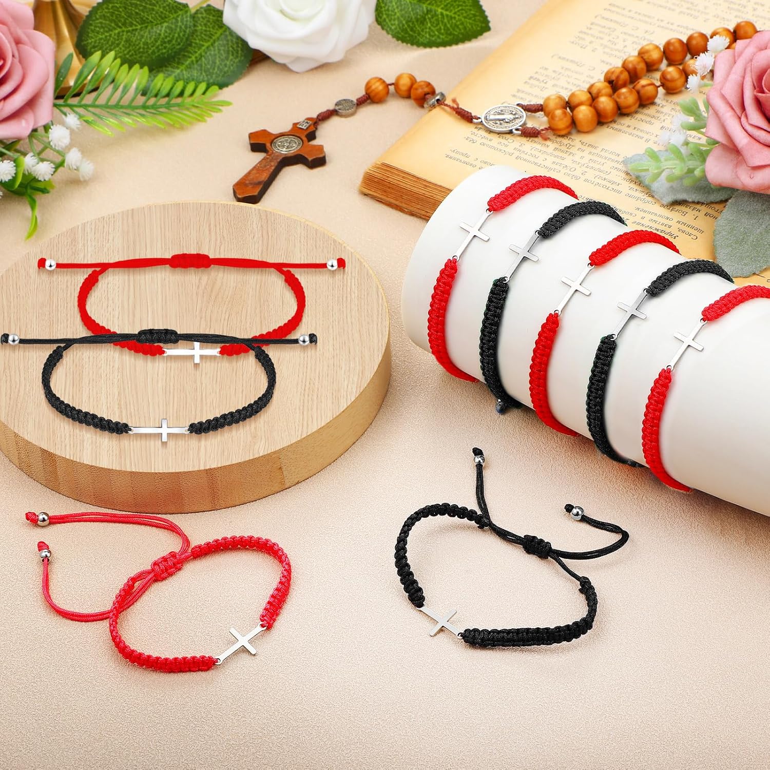 Junkin 50 Pcs Cross Bracelet Bulk Christian Religious Friendship Jesus Adjustable Matching Bracelet Rope Cord Braided Christmas Promise Jewelry Gift for Women Men - Image 3