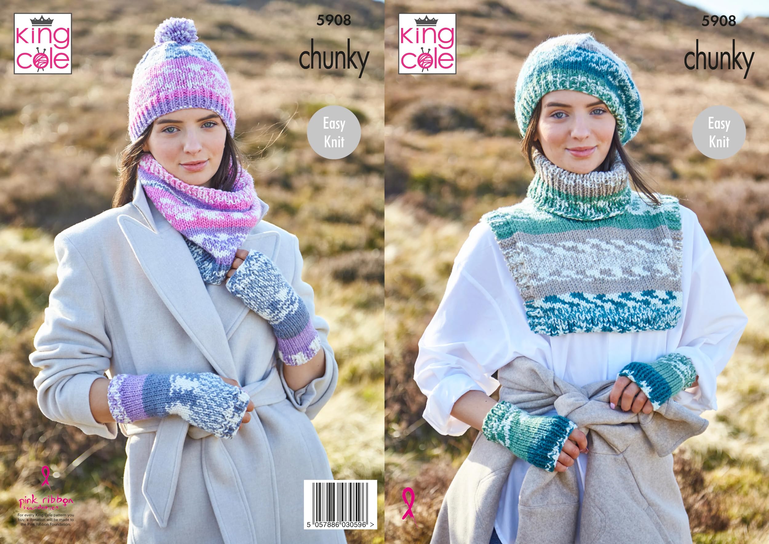 King Cole Ladies Chunky Knitting Pattern Hat Snood Polo Neck Wrist Warmers 5908
