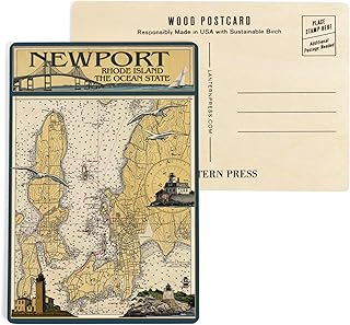 Newport, Rhode Island, Nautical Chart (4x6 Birch Wood Postcards, 2-Pack Stationary, Rustic Home Wall Decor)