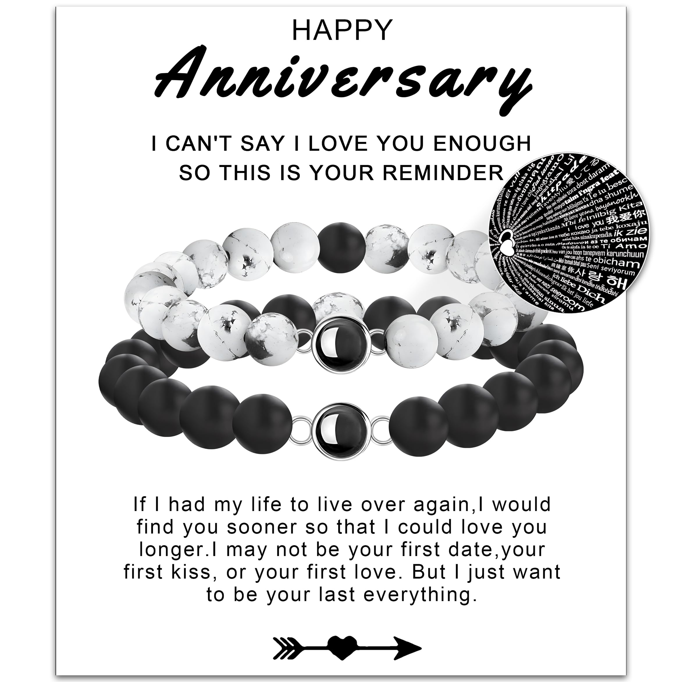 Matching Couples Bracelets As 1 Year Wedding Anniversary From Wife, Love You 100 Languages Anniversary Bracelets For Her And Him As Unique Aniversario Gift For Wife