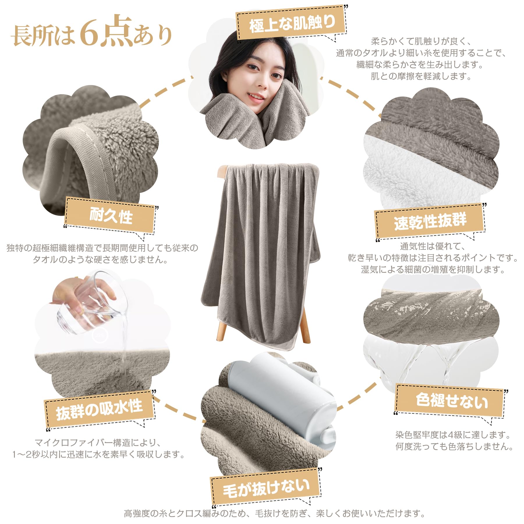 Amazon｜バスタオル [tkone 3枚セット ライトグレー] ふわふわ 大判