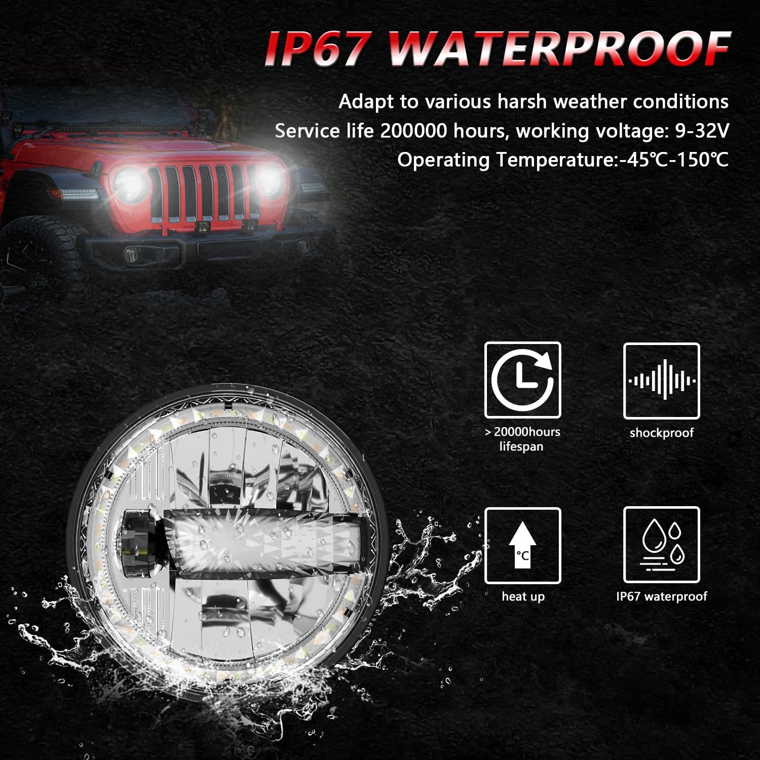 1000% Bright 7 Inch Round LED Headlight H6024 for Car, DOT Anti-glare DRL Turn Signal Driving Lights, High and Low Sealed Beam, Compatible with Jeep Wrangler JK JKU TJ LJ Chevy Ford etc.
