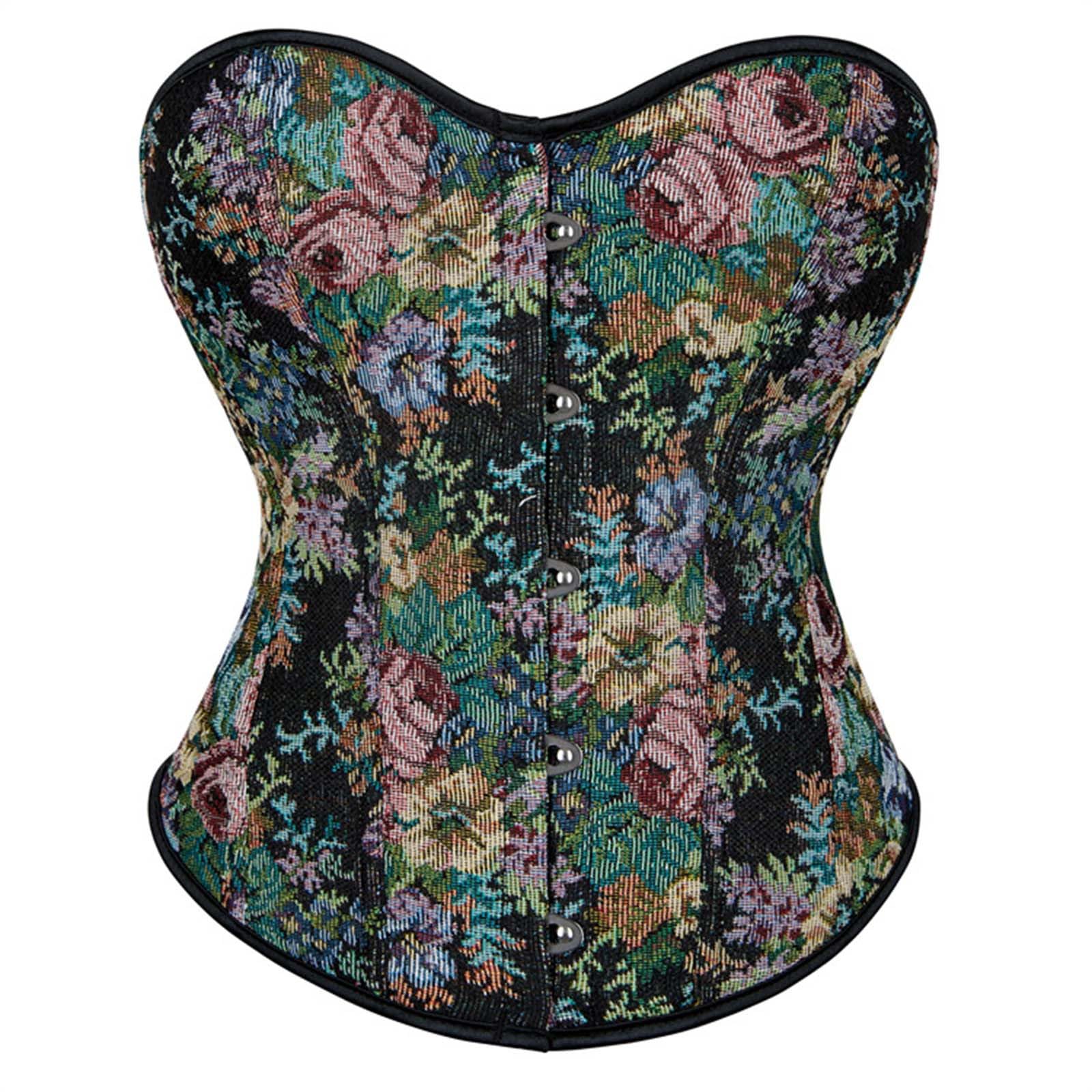 Corsets for Women Punk Style Vintage Flroal Underbust Bodysuit Steel Boned Support Bustier Shapewear Waist Cincher