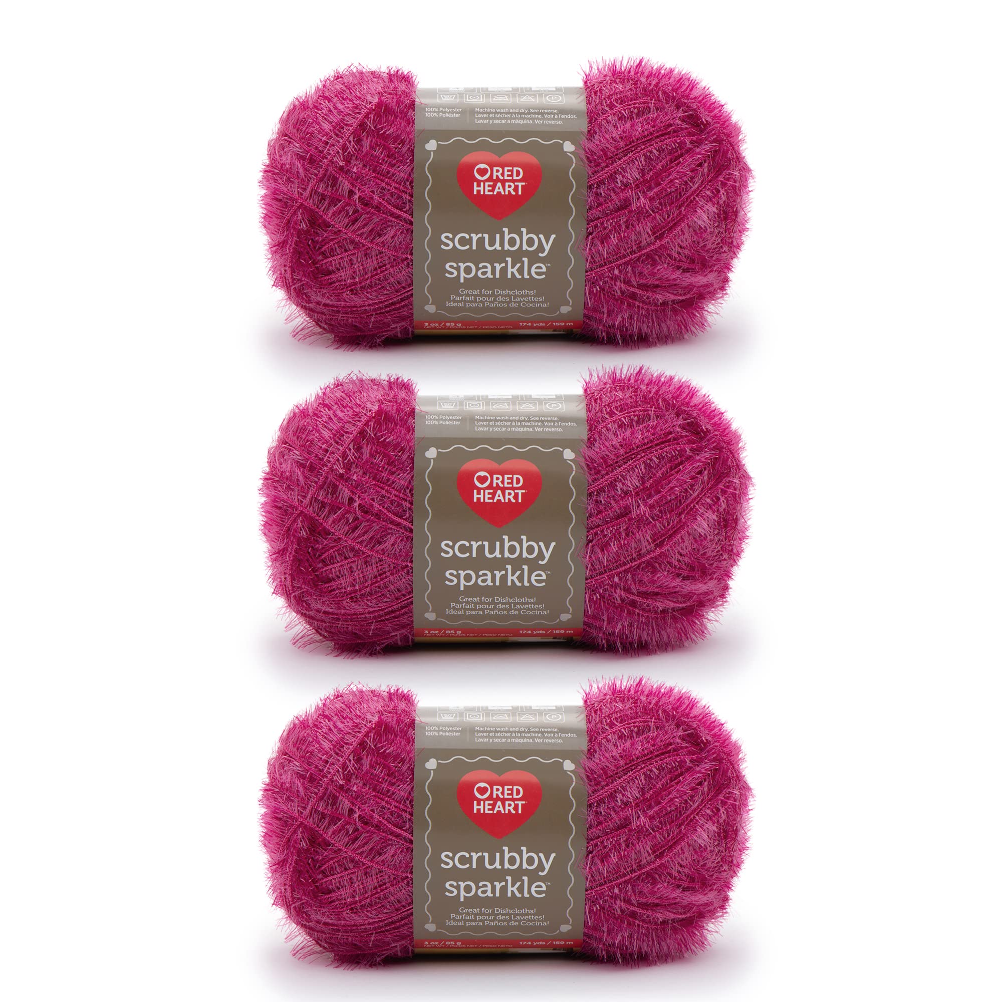 Red Heart Scrubby Sparkle Yarn for Dishcloths, Watermelon, 3-Pack