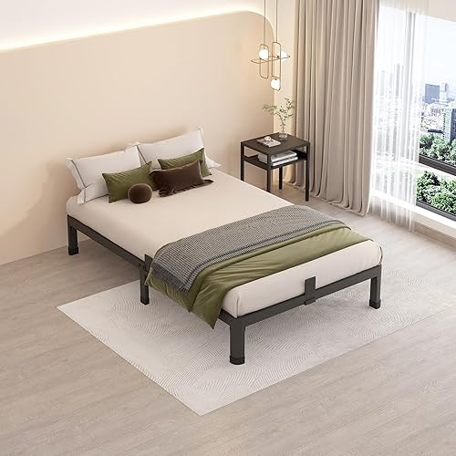 Miniatura 50 de MAF Marco de cama de plataforma de metal de tamaño matrimonial de 14 pulgadas con patas de esquina redondas, soporte de listones de acero resistente