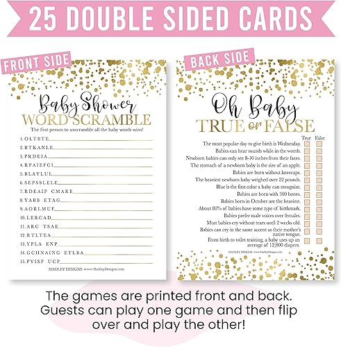 Miniatura 3 de Juegos dorados para baby shower, género neutro, 2 juegos de doble cara, 25 palabras para ideas de baby shower, 25 juegos de baby shower, juegos de