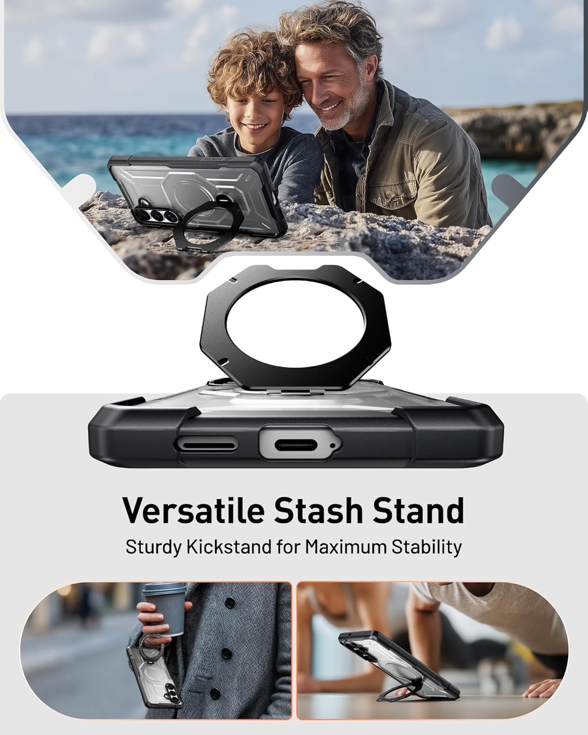 Poetic for Samsung Galaxy S26 Case | 360° Rotate Magnetic Ring Kickstand | Compatible with MagSafe | Military Grade Drop Proof Protection Cover | Tempered Glass Screen Protector | Black/Clear