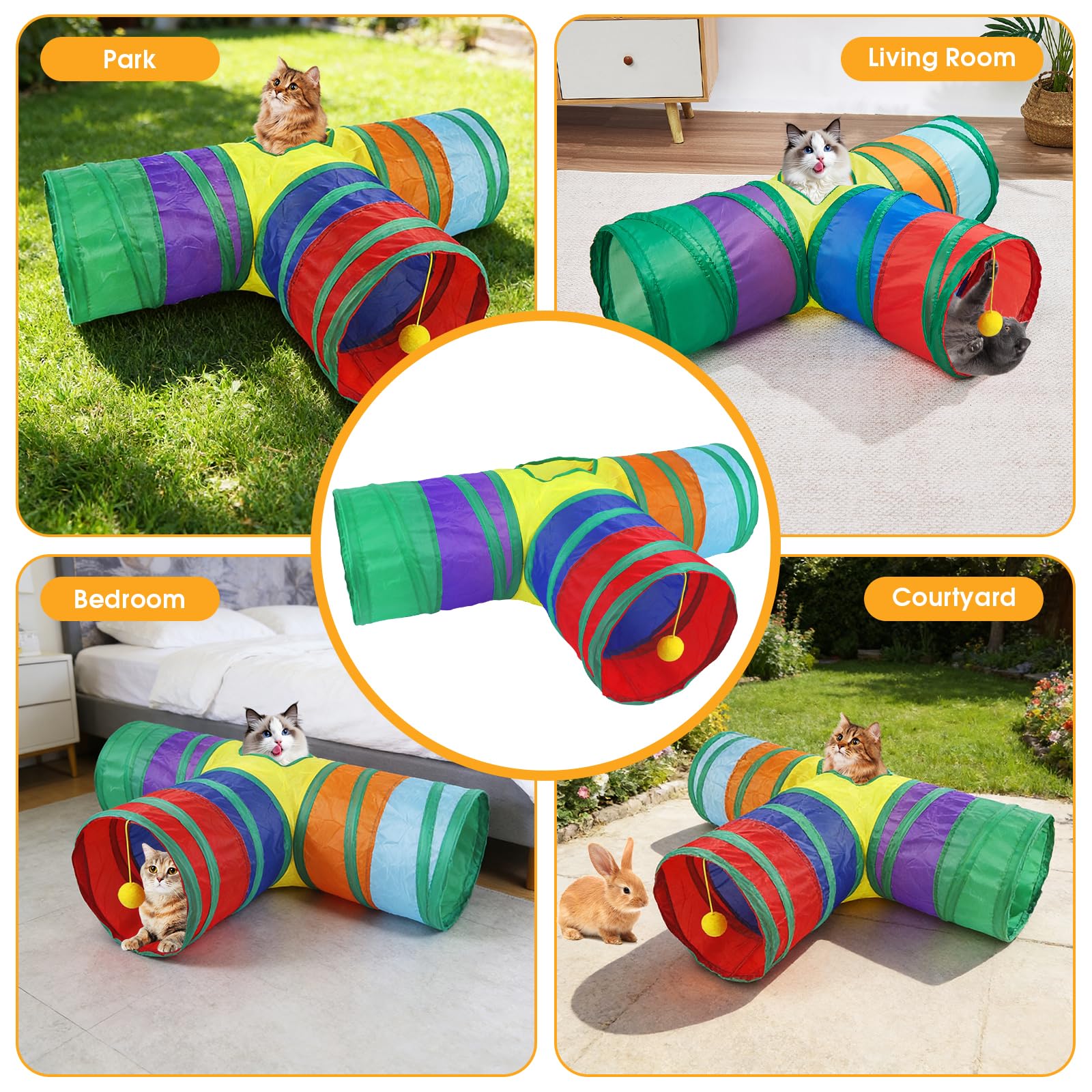 Giochi Tunnel per Gatti in Casa 3 Vie Pieghevole T Tunnel per Cani per Gatti Tubo per Gatto Gioco per Interattivo Cuccioli Conigli e Gattini Attivi Giocare