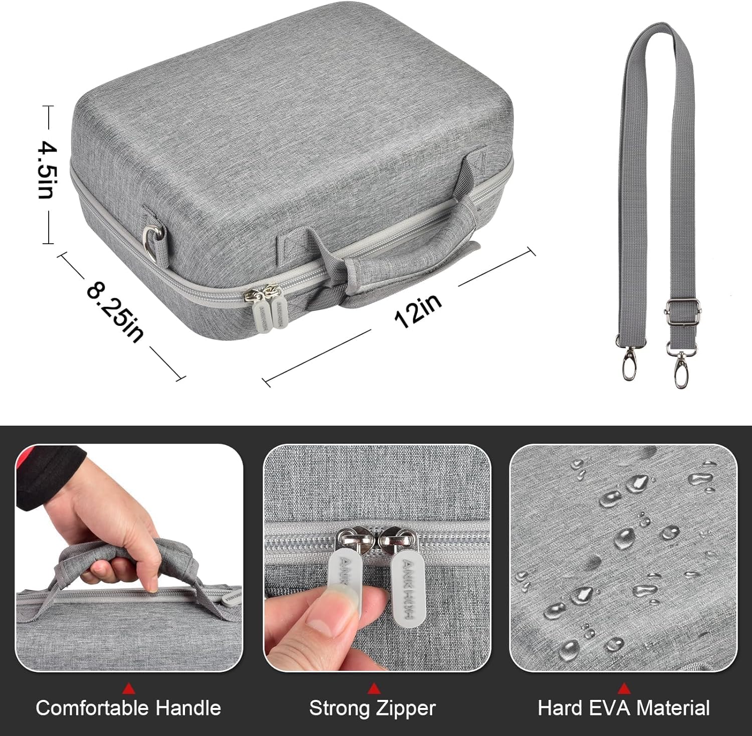 ANKHOH Large Wireless Microphone Case for 2 Handheld Mics and Receiver, Hard Karaoke Mic Carrying Bag with DIY Foam, for Phenyx Pro, for JBL PartyBox, for TONOR, for Shure and Similar Systems, Grey