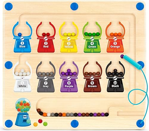 BainGesk Laberinto magnético de colores y números, juguetes Montessori de madera a juego, tablero de rompecabezas con imán de aprendizaje de color