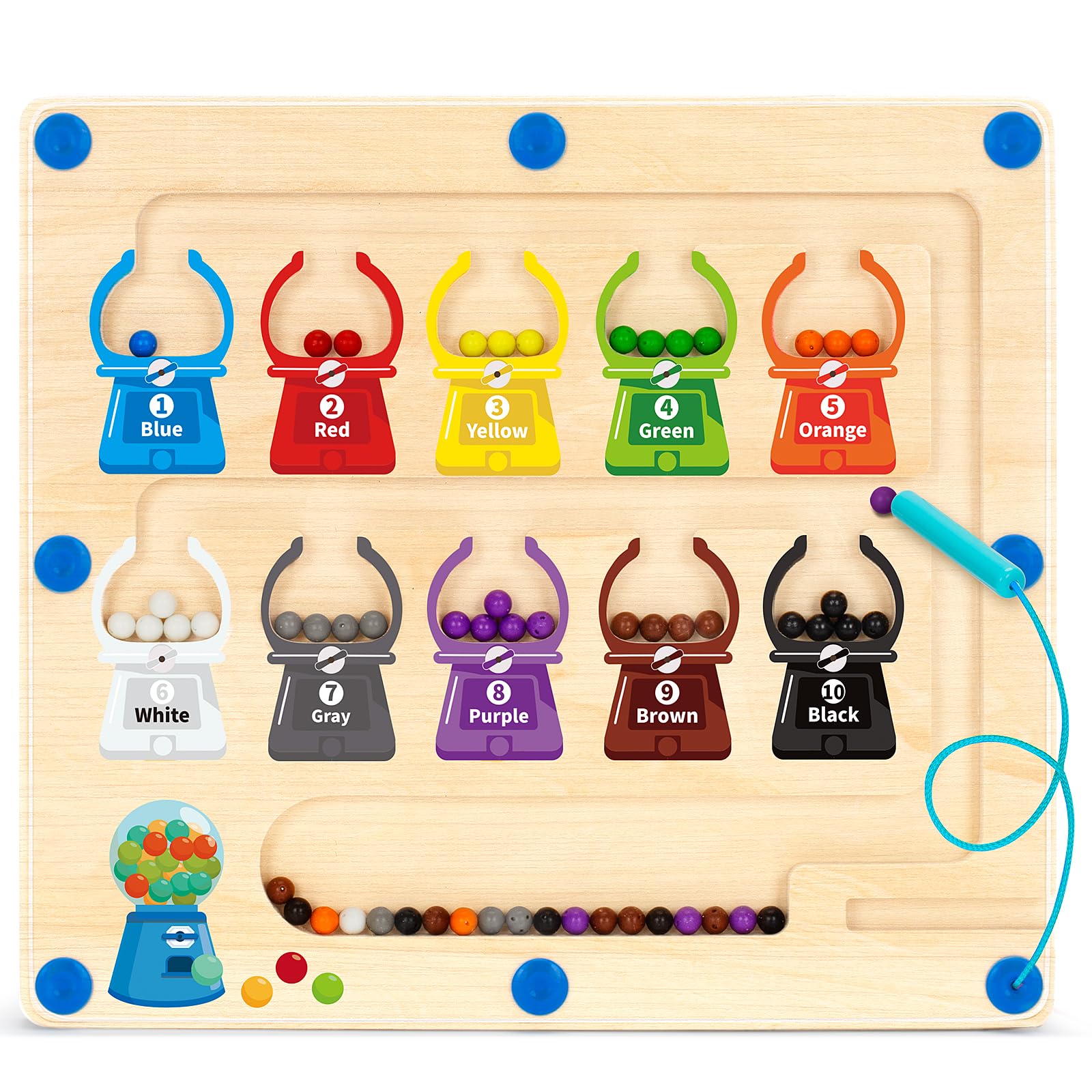 BainGesk Magnetic Color and Number Maze, Montessori Wooden Counting Matching Toys, Color Learning Magnet Puzzle Board for Toddler, Fine Motor Skills Toys Gifts for Boys Girls 3 4 5 Years Old