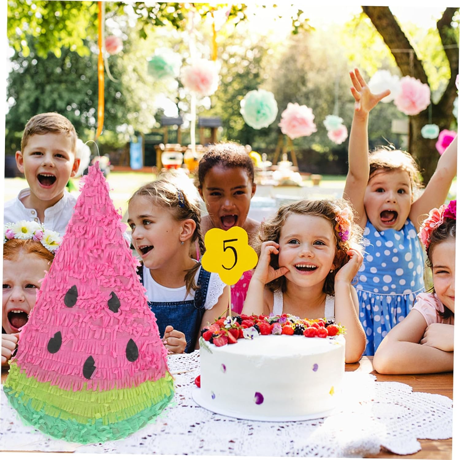 Watermelon Pinata Large Candy Filled Fiesta Party Decor Birthday Favor Fruit-shaped Pinata for Bridal Shower Eid Festival Celebration