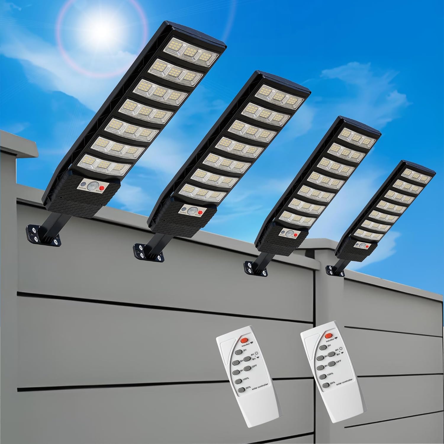 aterproof, 2000LM Solar Street Light with Motion Sensor, 7000K Dusk to Dawn Security Flood Lights IP66, Commercial Outdoor Lighting for Parking Lot, Yard, Driveway, Farm (2 Pack)