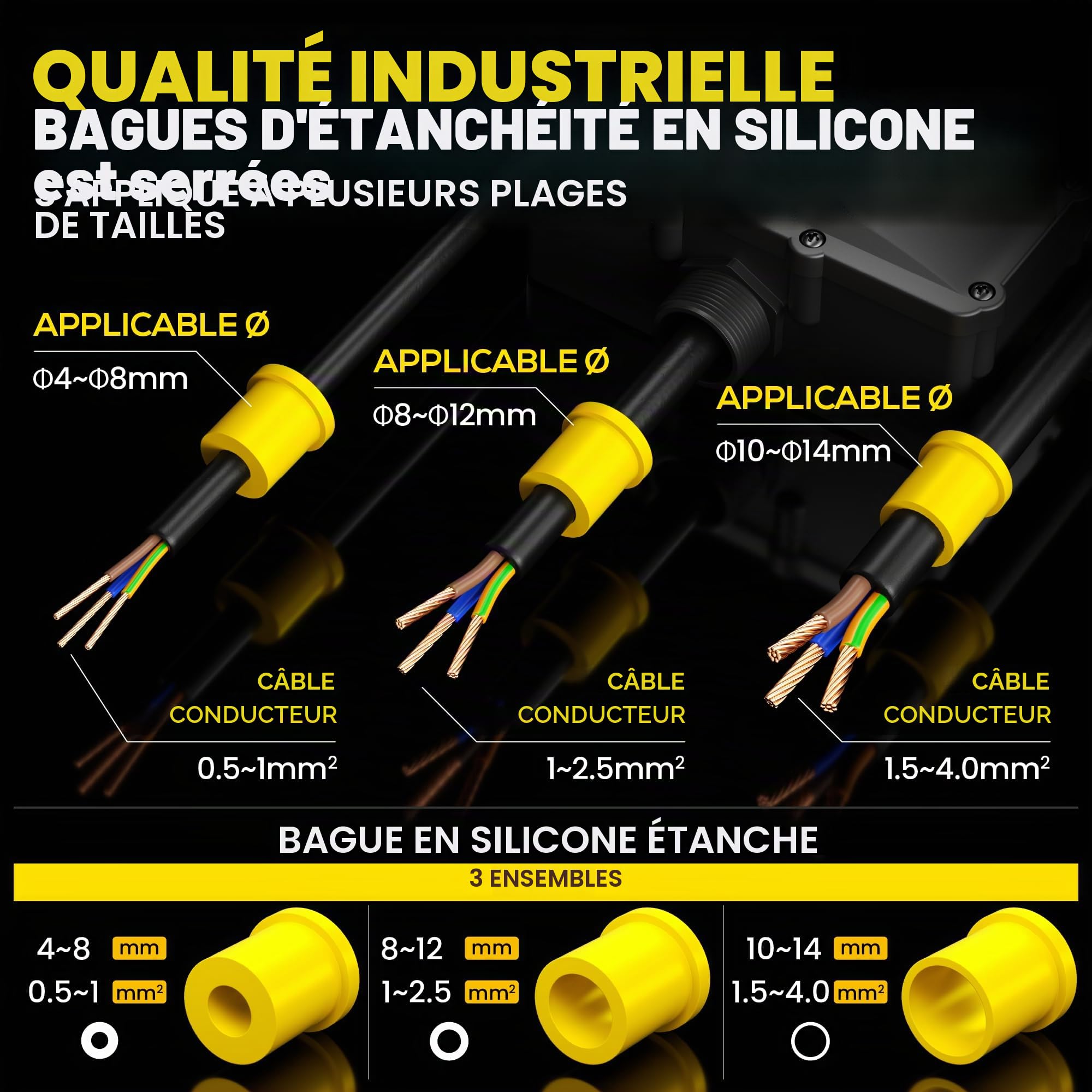 PEBA Boîte dérivation étanche extérieur IP68, Connecteur étanche etanche à 5 Voies pour câble de 4-14 mm de diamètre, Noir